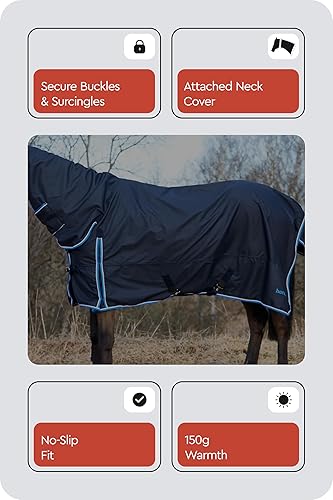 Miniatura 5 de HORZE Glasgow - Manta de invierno impermeable de peso medio con cubierta para el cuello (relleno de 5.29 oz), color azul oscuro, 75 pulgadas