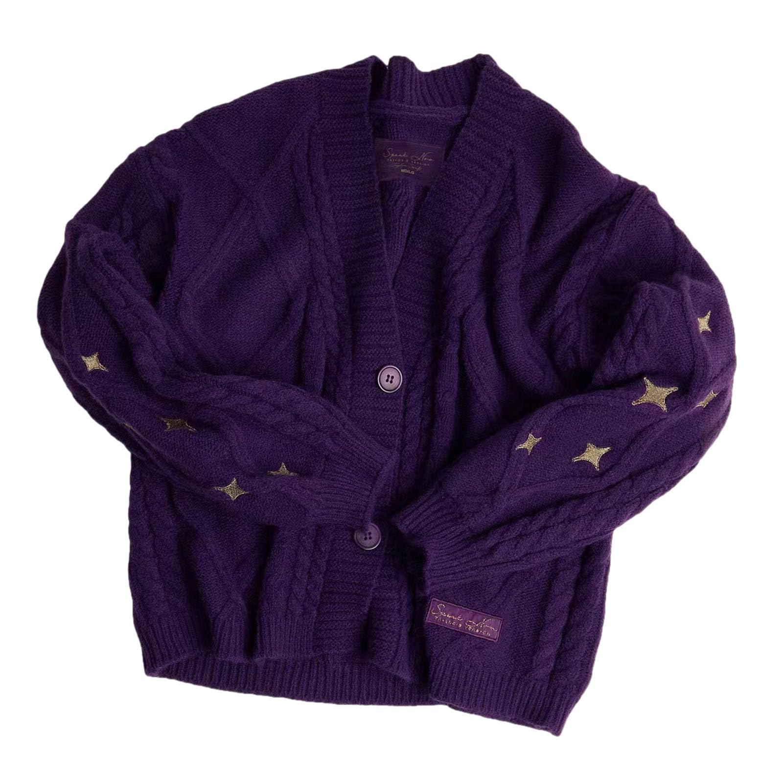 Damen Herbst und Winter Strickjacke Langarm Knopfpullover Strickpullover Lila Pullover