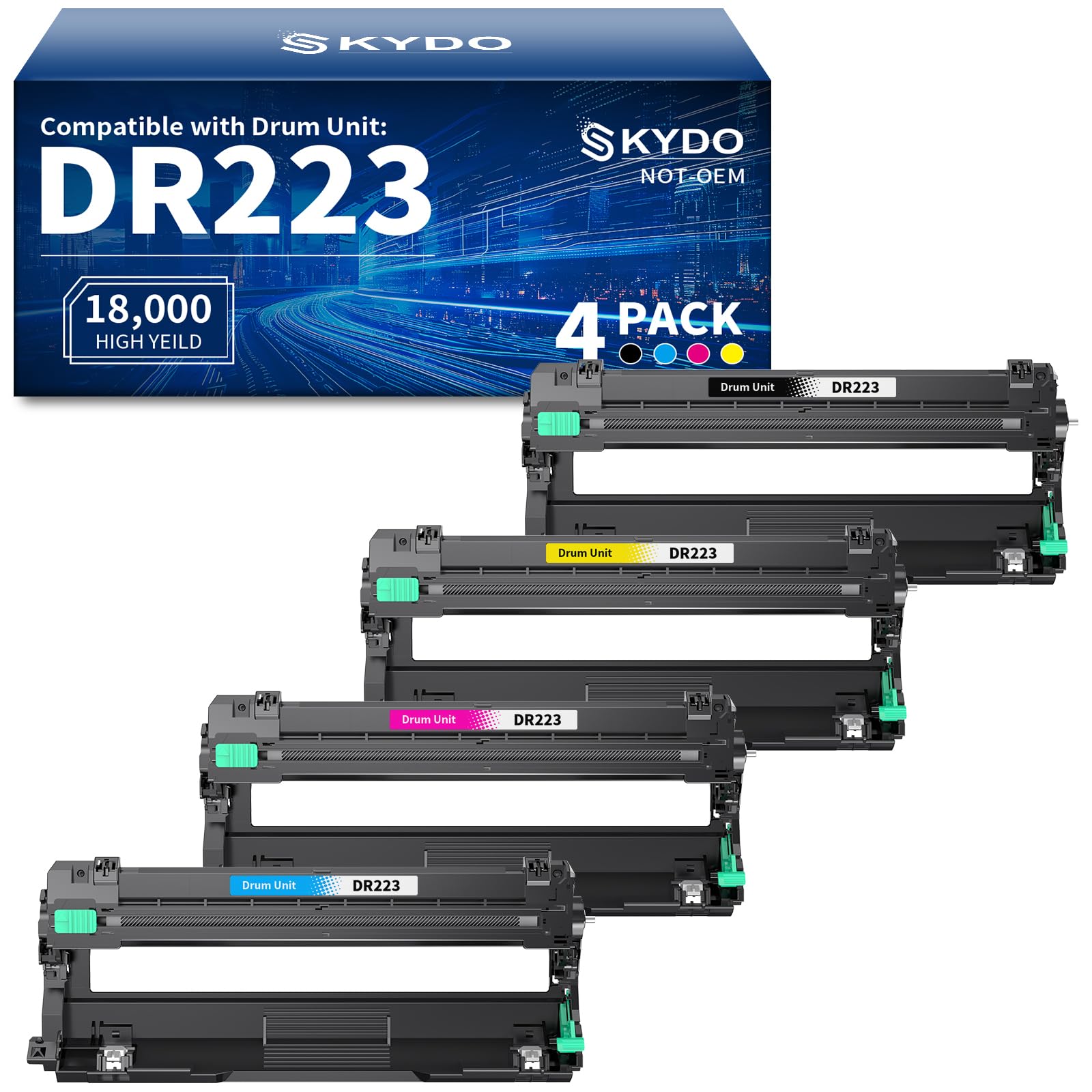 DR223CL DR223 Compatible Drum Unit Replacement for Brother DR223CL DR-223CL Use with MFC-L3770CDW MFC-L3750CDW HL-L3230CDW HL-L3270CDW HL-L3290CDW HL-L3210CW Black, Cyan, Magenta, Yellow, 4 Pack