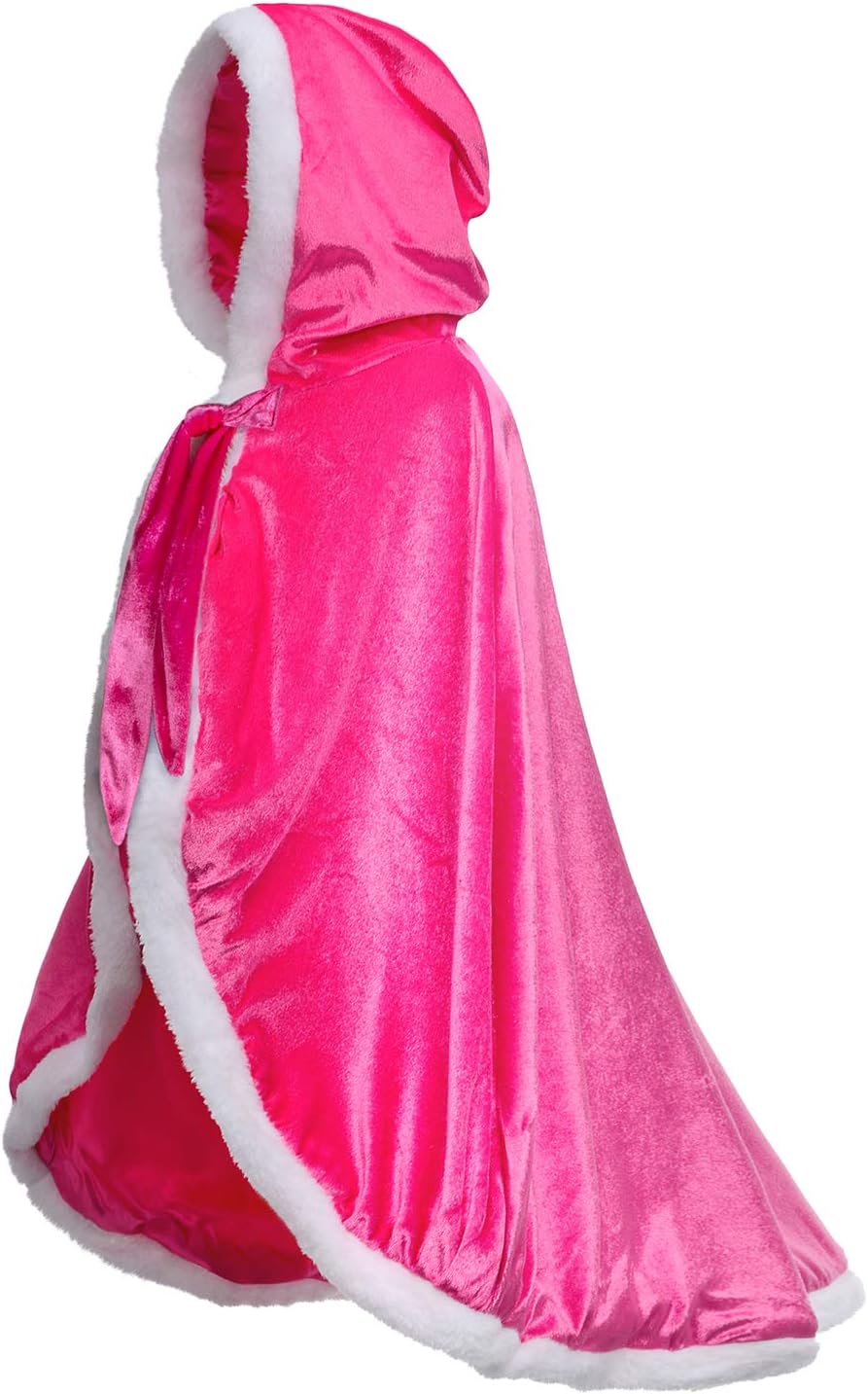 Party Chili Fur Princess Hooded Cape Cloaks Costume for Girls Dress Up