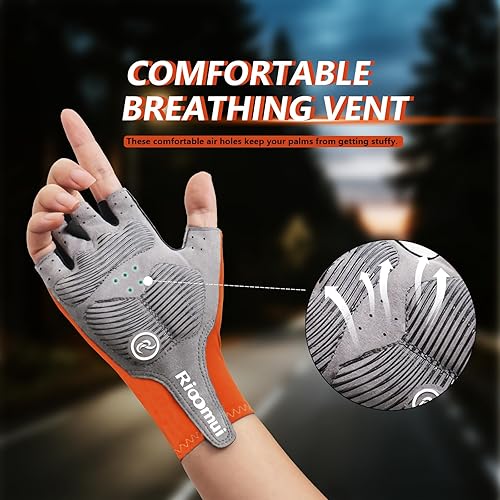 Miniatura 5 de Guantes de ciclismo para hombres y mujeres, guantes de ciclismo sin dedos, antideslizantes, 0.197 in, acolchados, absorben los golpes, transpirables