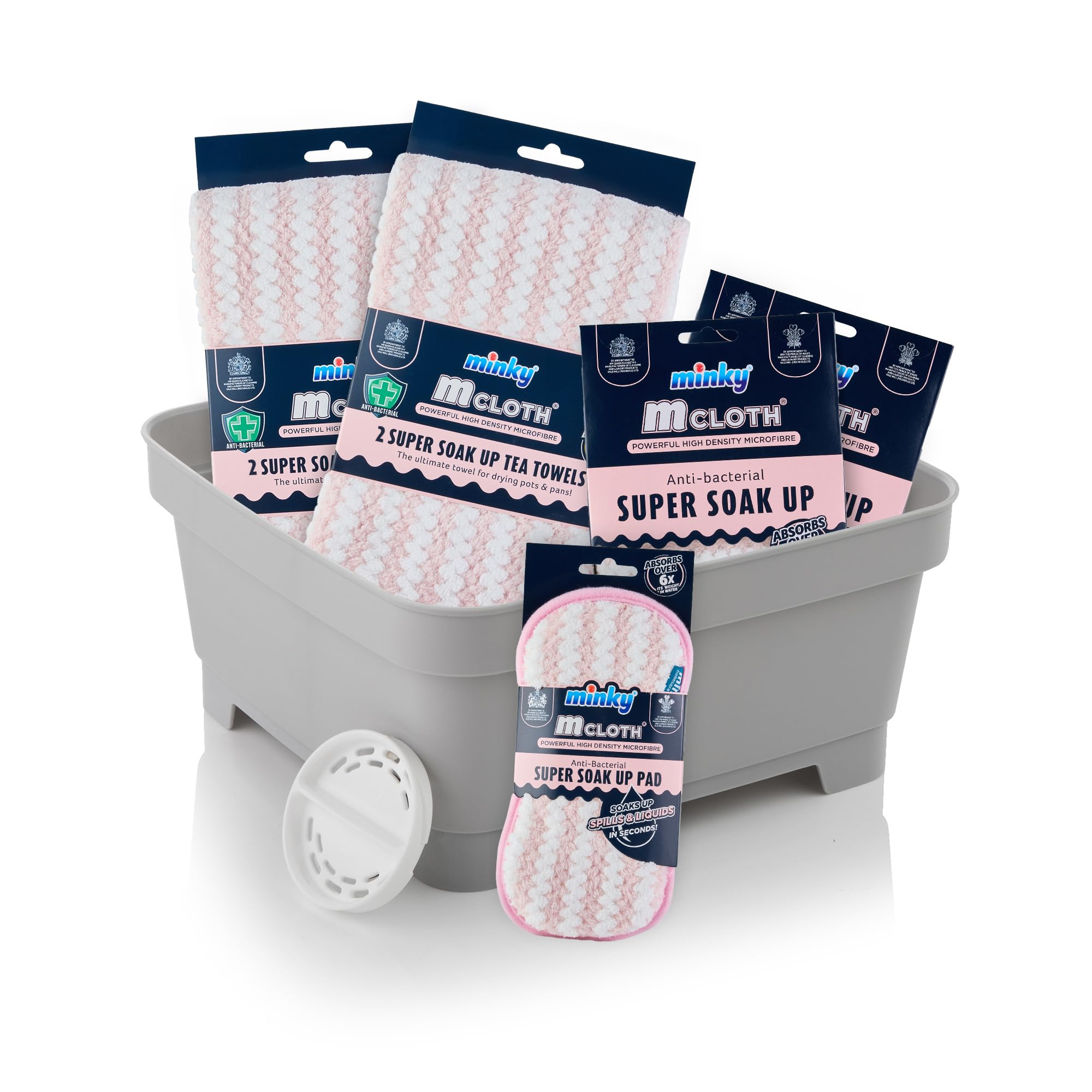Minky Mcloth Super Soak Up Bundle, Washing Up Bowl, Super Absorbent Microfibre Cloth, Pads and Tea Towels for Kitchen, 5 Cleaning Products, Anti-Bacterial Kitchen Accessories