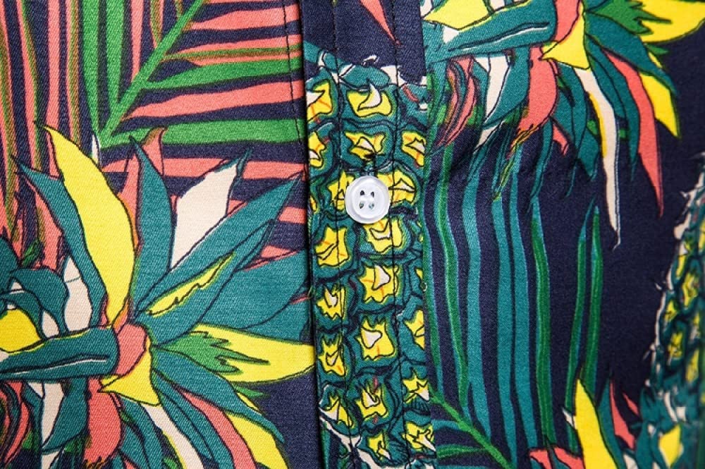 HGJH Hawaii Hemd Männer, Herrenhemd Langarm Ananasblätter Aufdruck Hawaiihemd Kubakragen Schwarz Langarm Button Down Weiches Strandhemd Henley Shirt Für Herren Jungen