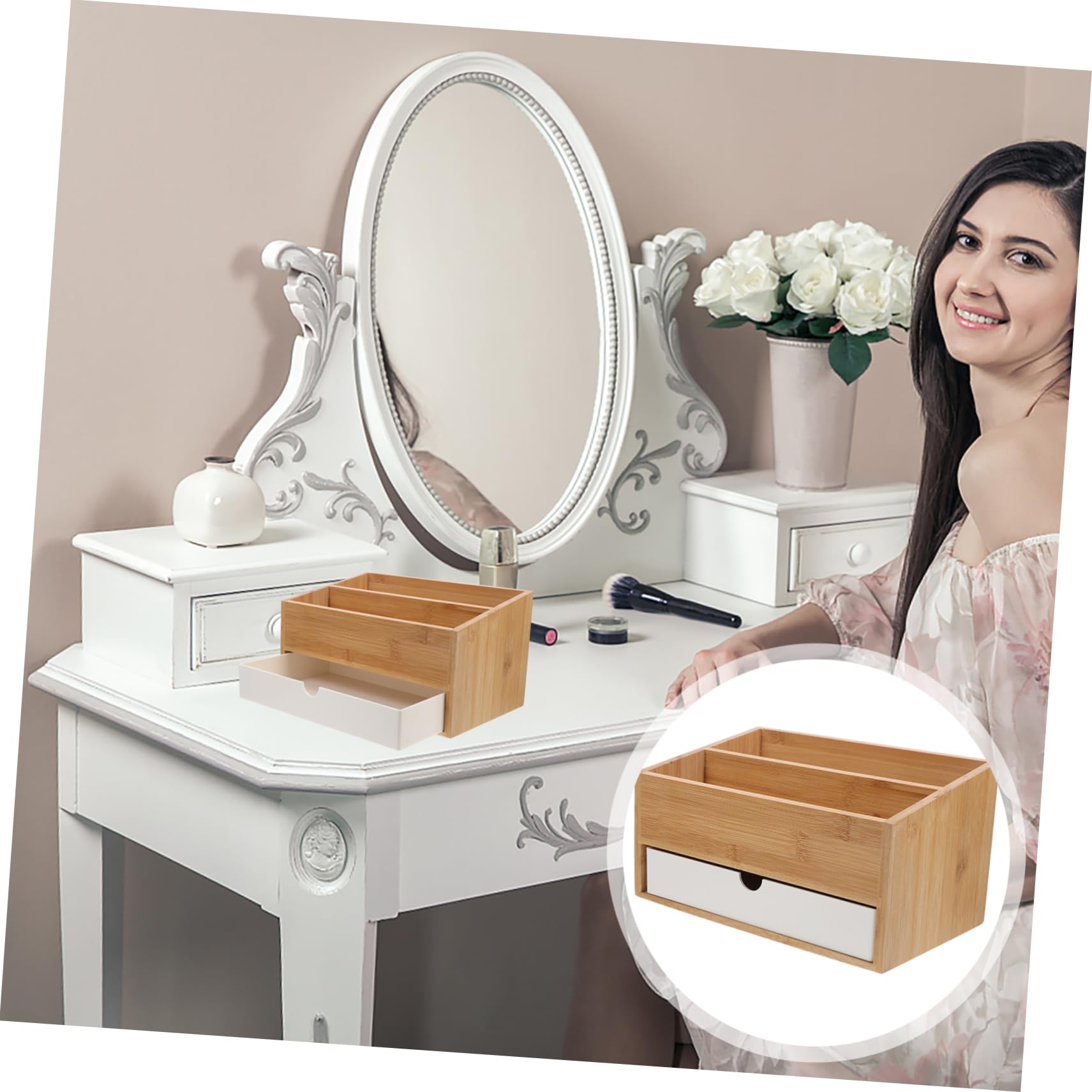 Schreibtisch-organizer Bambus Mit Aufbewahrungsbox Für Kleinigkeiten Kosmetik Und Bastelbedarf Vielseitig Für Home-office Und Schlafzimmer