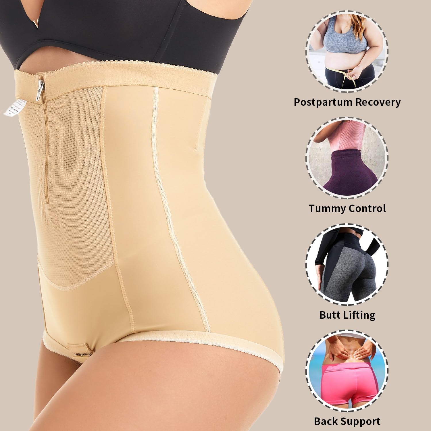 MOVWIN Postpartum Belly Wrap C Section Panties Belly Band Abdominal Compression Corset Girdle Shorts with Zipper