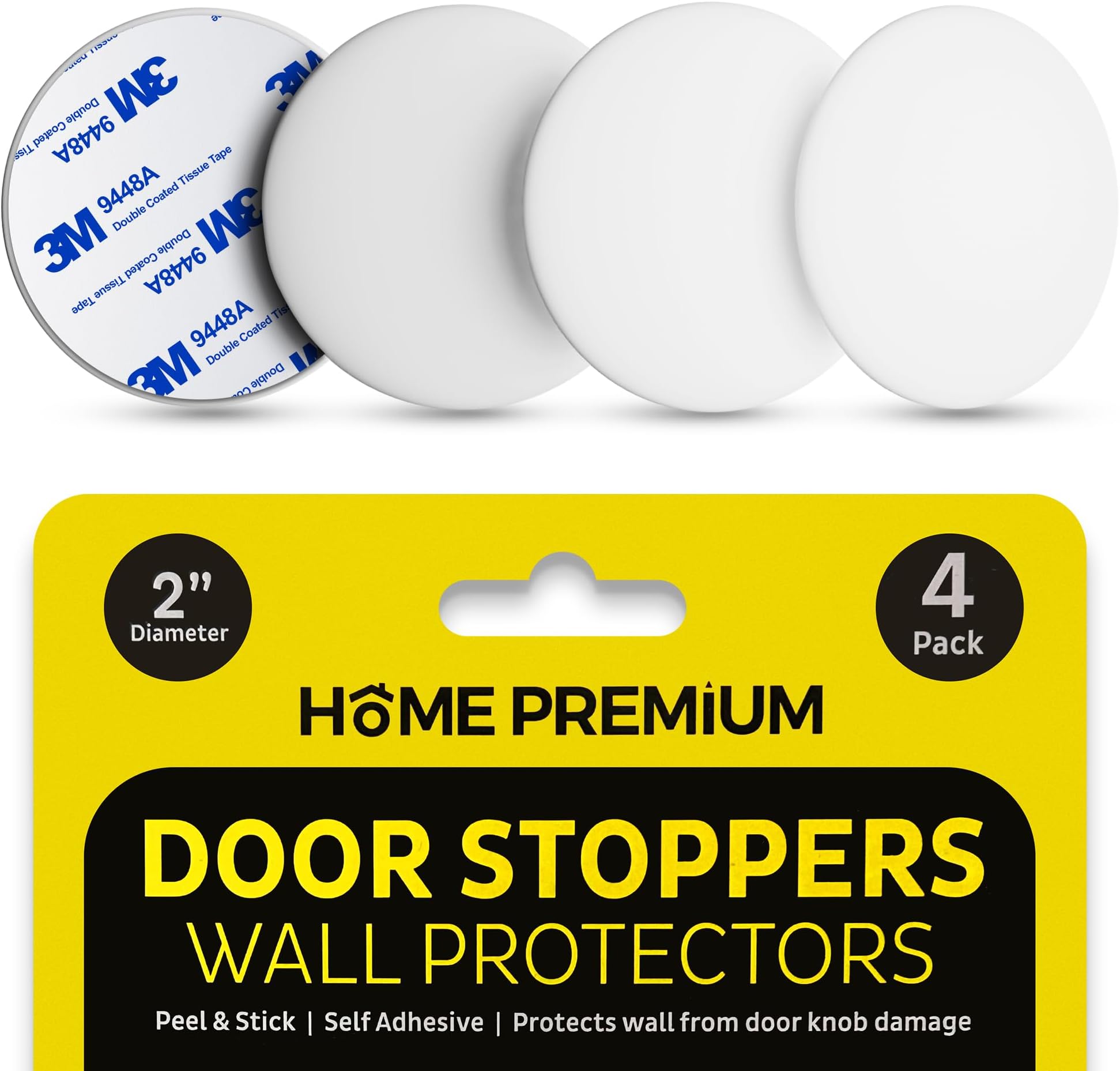 Door Stoppers Wall Protector - Durable Door Stops for Wall with Strong Adhesive - Easy to Install Wall Protectors from Door Knobs Damage (4 Pack, White)