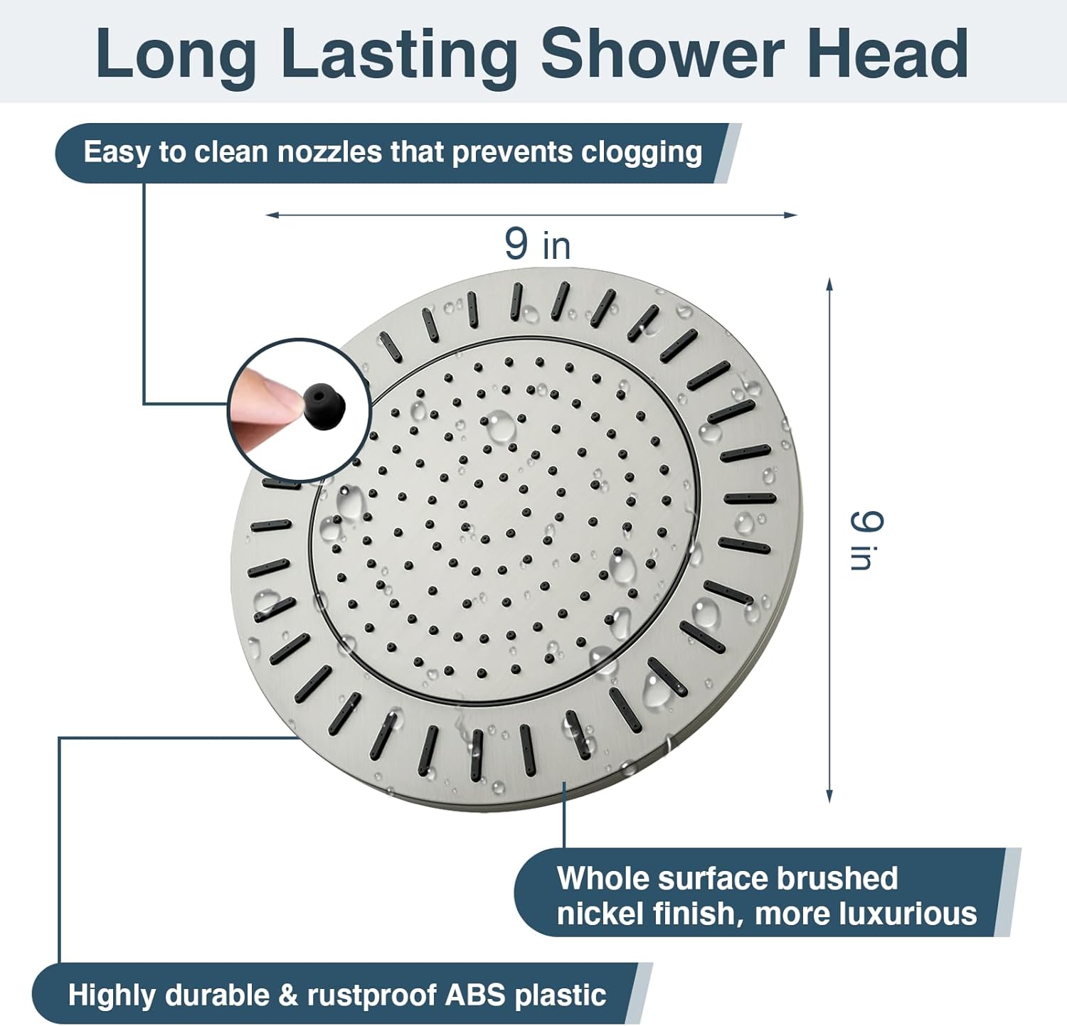 Brushed Nickel 9-Inch Rainfall Wall Mounted Shower Head