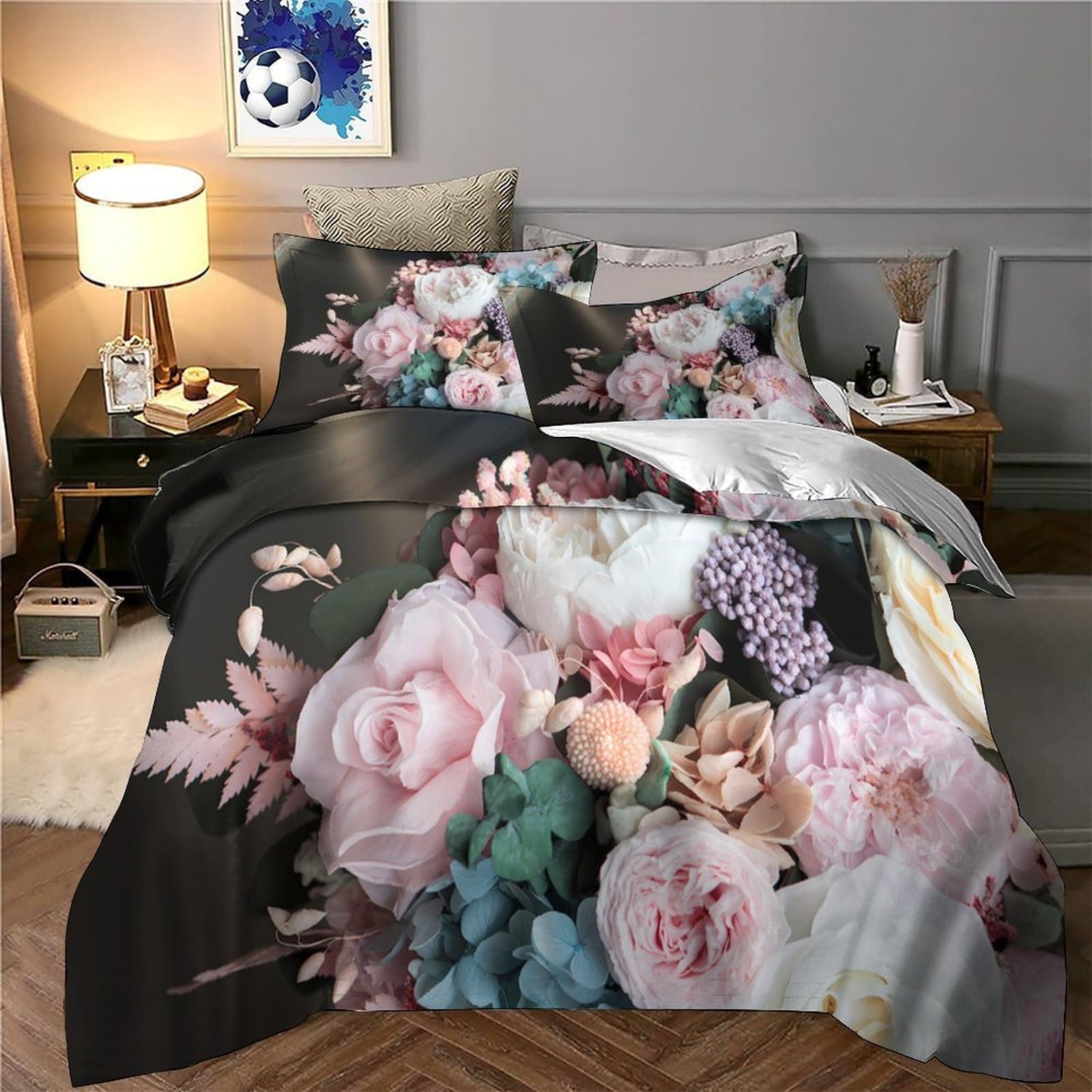 Flamingo-Pärchen Bettbezug 3 Teilig 3D Gedruckt Kuschelig Atmungsaktiv Bettdeckenbezug Mikrofaser Weich Reißverschluss mit Kissenbezug Hautfreundlich for Fans & Jugendliche Super king（260x220cm）
