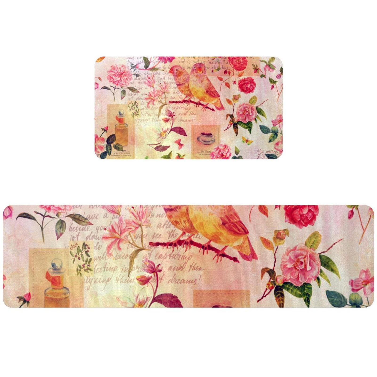 Tapis de cuisine fleur et vieux textes lot de 2 tapis absorbant de qualité