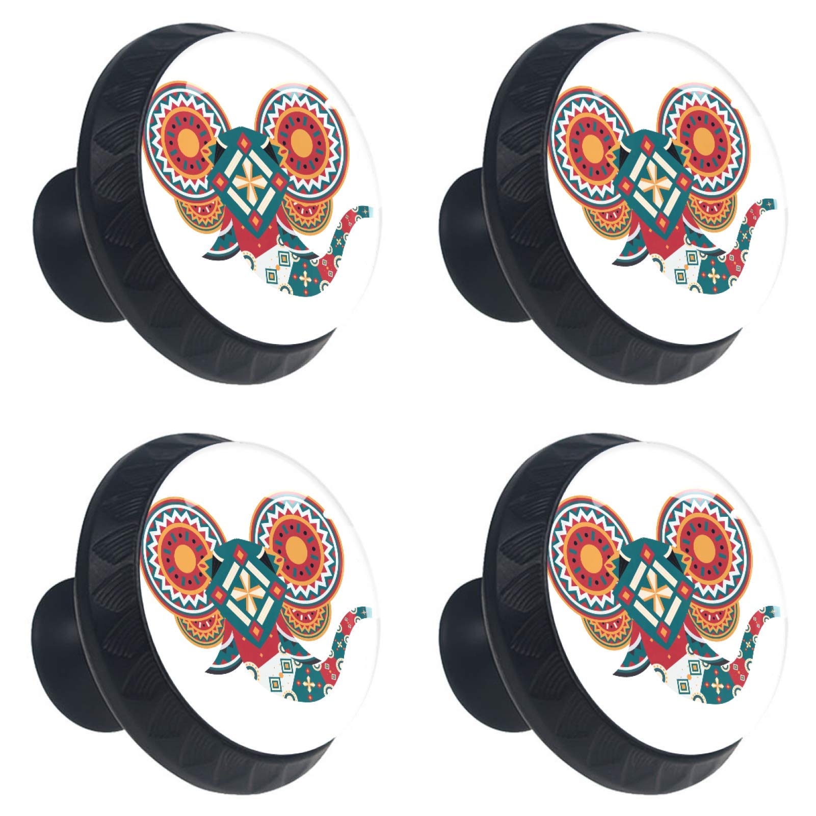 Boutons de tiroir en verre coloré motif éléphant géométrique pour meuble