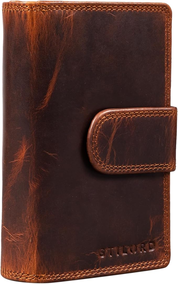 STILORD Reese Elegante portemonnee met RFID bescherming Dames Heren Echtleder Portemonnee met rits Hoogformaat - Retro Trifold Leren Portefeuille met Geschenkbox Kleur:kara - cognac