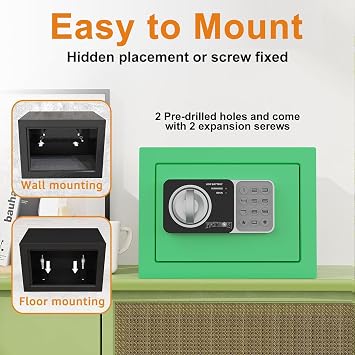 PATRON small safe box with key,mini safe for money,small coin safes for home with code,little jewelry lock box for kids,Wall or Cabinet Safe for personal items,0.236 Cubic Feet Green
