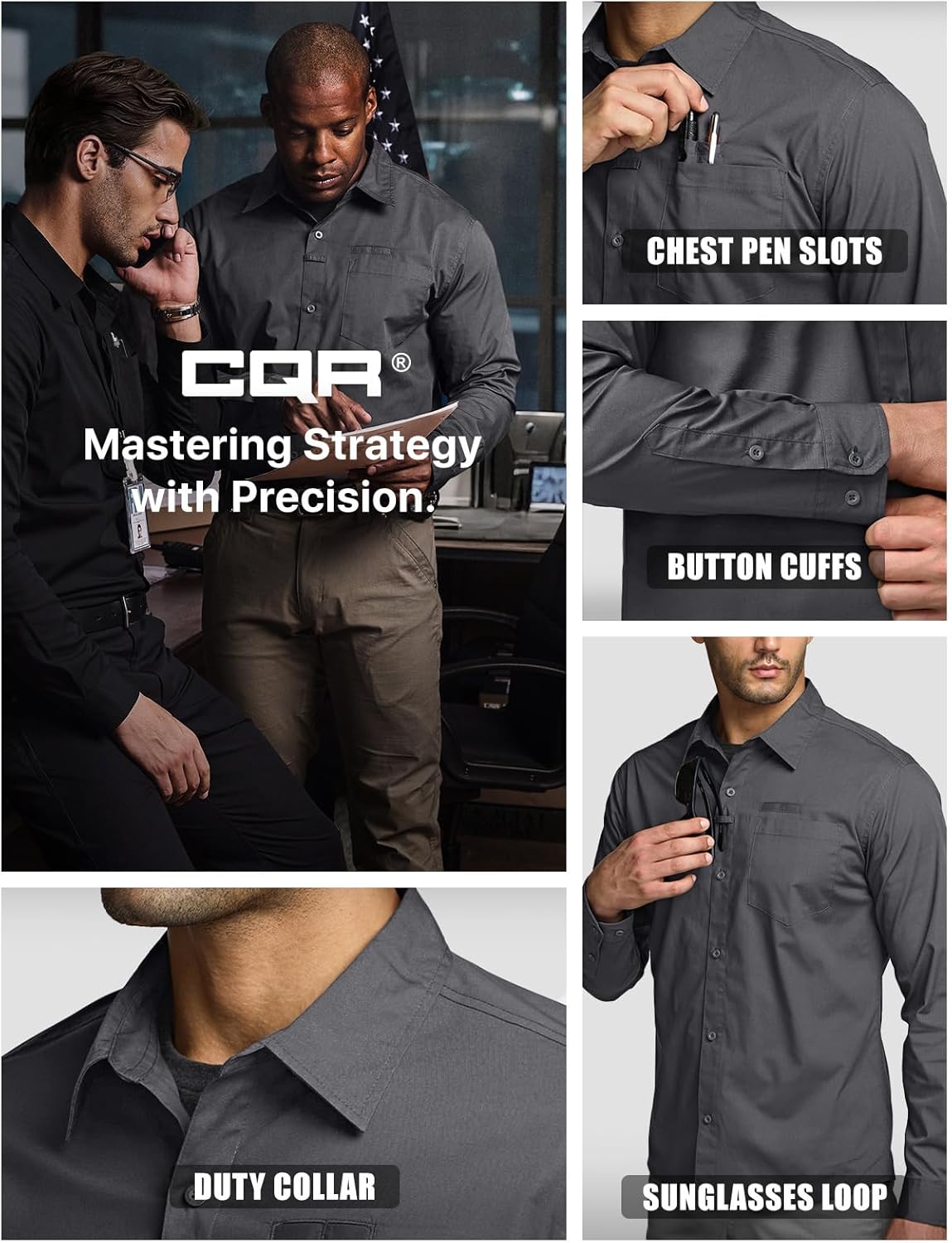 CQR Men's Long Sleeve Tactical Shirts, Ripstop Military Work Shirts, UPF 50+ Breathable Button Down Outdoor Hiking Shirt - Image 5