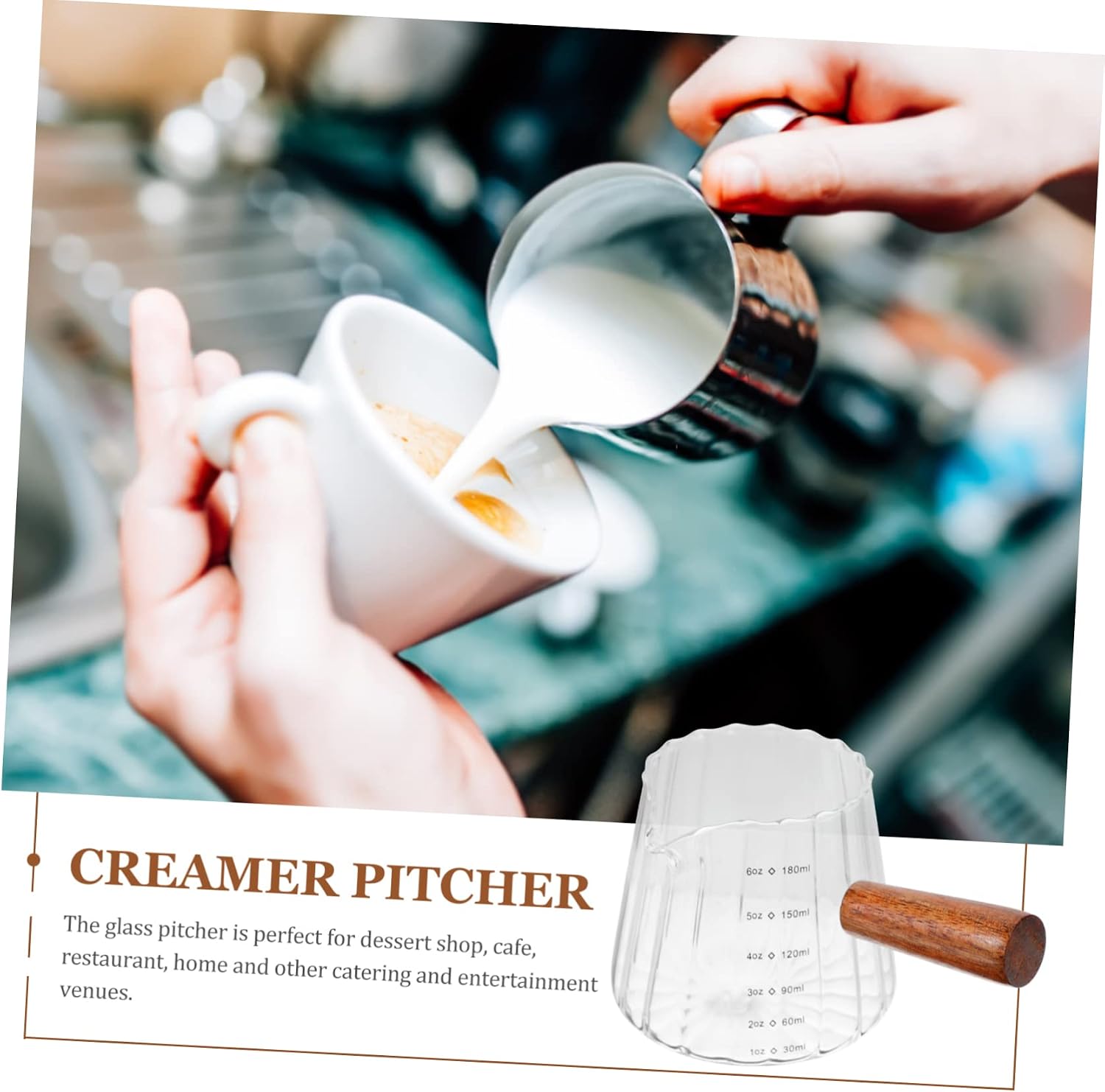 Glass Measuring Cup with Spout and Handle for Coffee Milk Frothing and Baking for Espresso Latte and Creamer Capacity