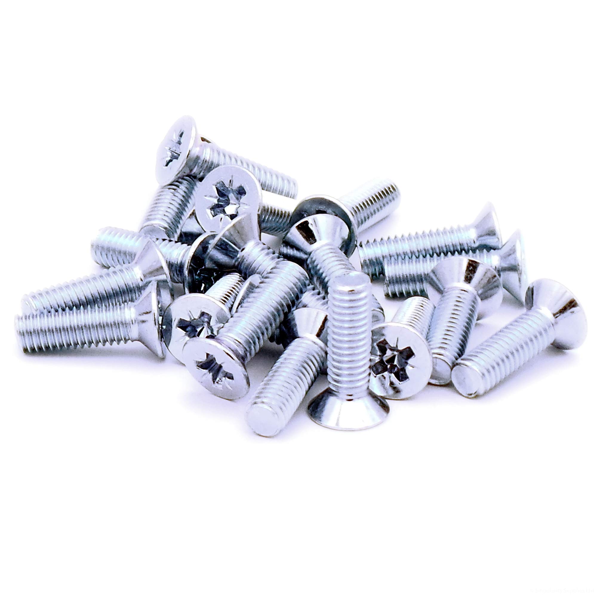 Singularity Supplies Silver M6 (6Mm X 20Mm) Pozi Countersunk Machine Screw (Bolt) - Steel (Pack Of 20)