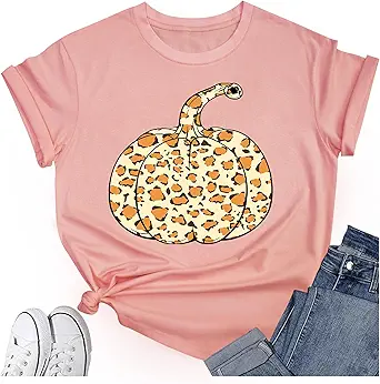 Thanksgiving Shirts for Women: Thankful Greatful Blessed Fall Pumpkin Short Sleeve Crew Neck T-Shirt