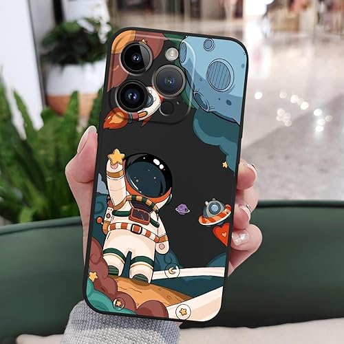 Miniatura 3 de Funda para iPhone 15 Pro, para iPhone 15 Pro, diseño de patrón creativo lateral de astronauta, silicona líquida a prueba de golpes, suave para niñas