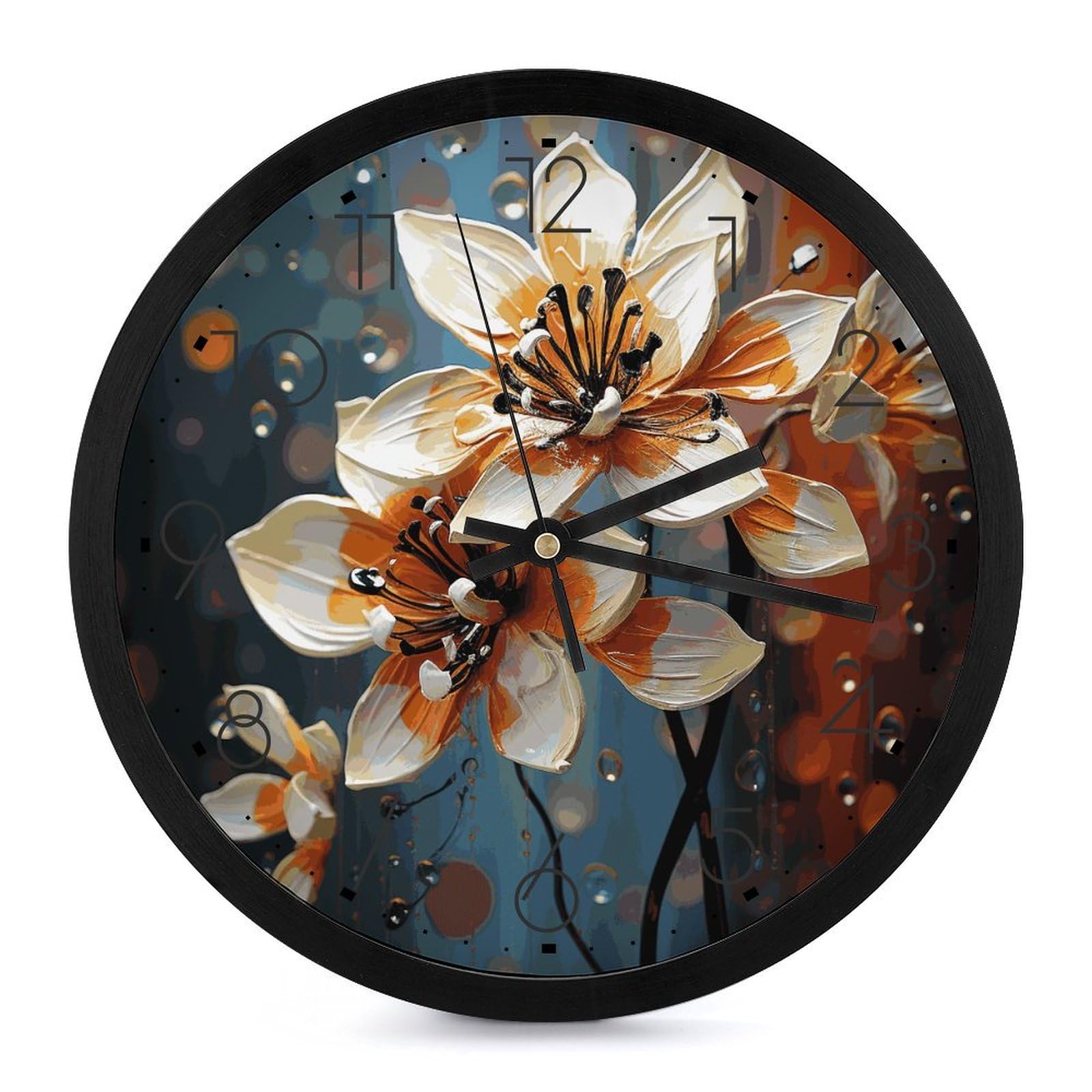 Horloge murale silencieuse de 25,4 cm avec motif fleurs pour cuisine et salon