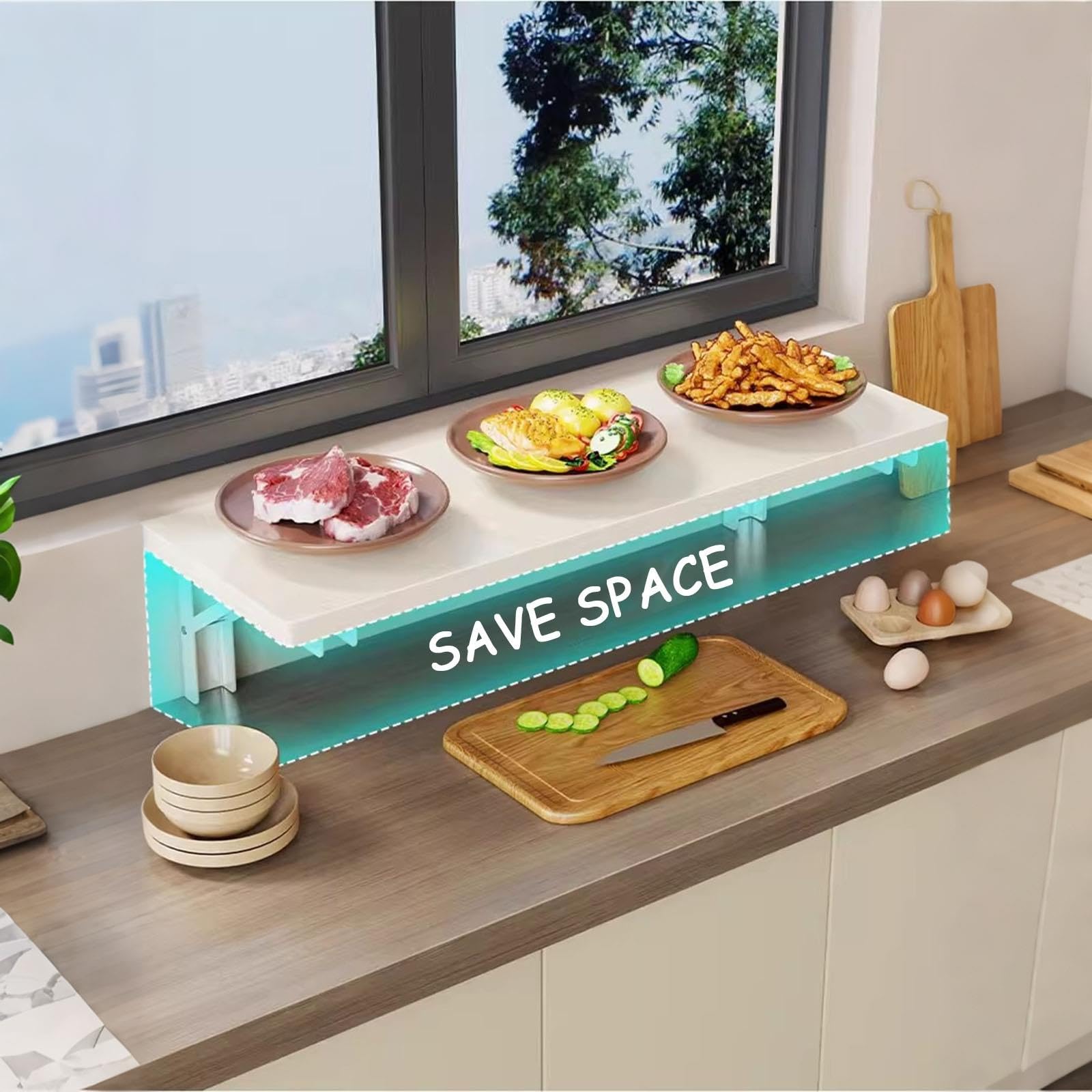 Juego3 Estantes Almacenamiento Plegables Montados Pared,Cocina Resistentes