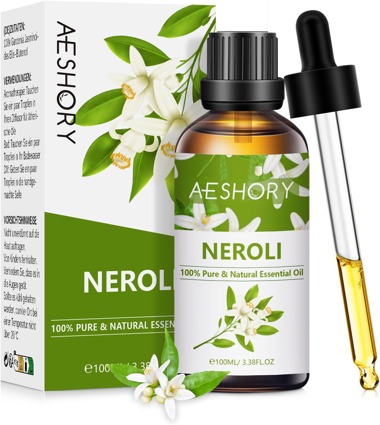 AESHORY Neroli Essential Oil 100ml, 100% Pure Natural Neroli Oil for Diffuser, Aromatherapy, Massage, Relaxation, Better Sleep, Skin Care, Soap & Candle Making
