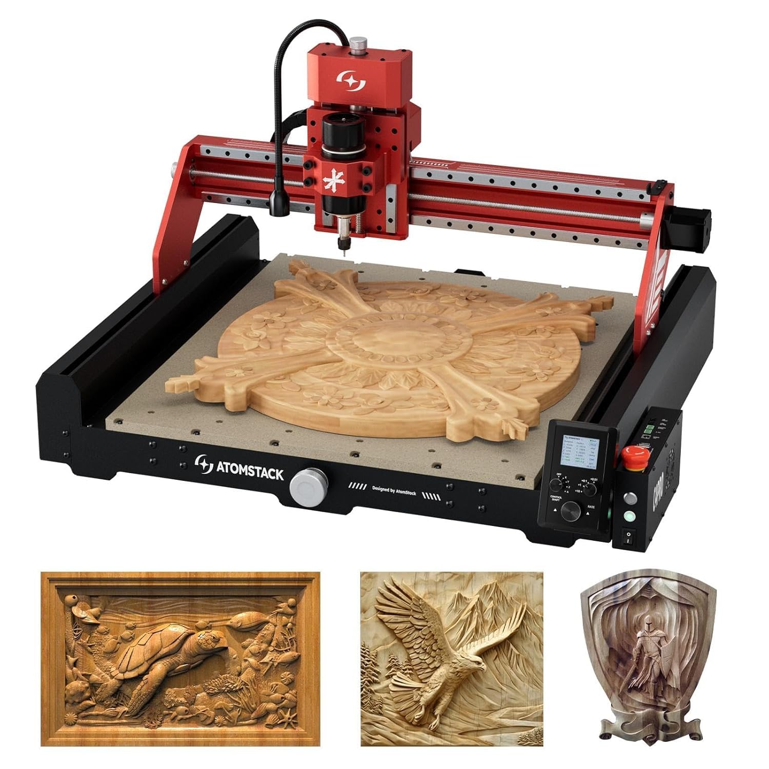 AtomStack C4 Pro, fresatrice CNC, supporto a 4 assi, 200 W, mandrino CNC fresatrice e incisione, 420 × 420 mm, controllo offline, per legno, plastica, alluminio, ottone