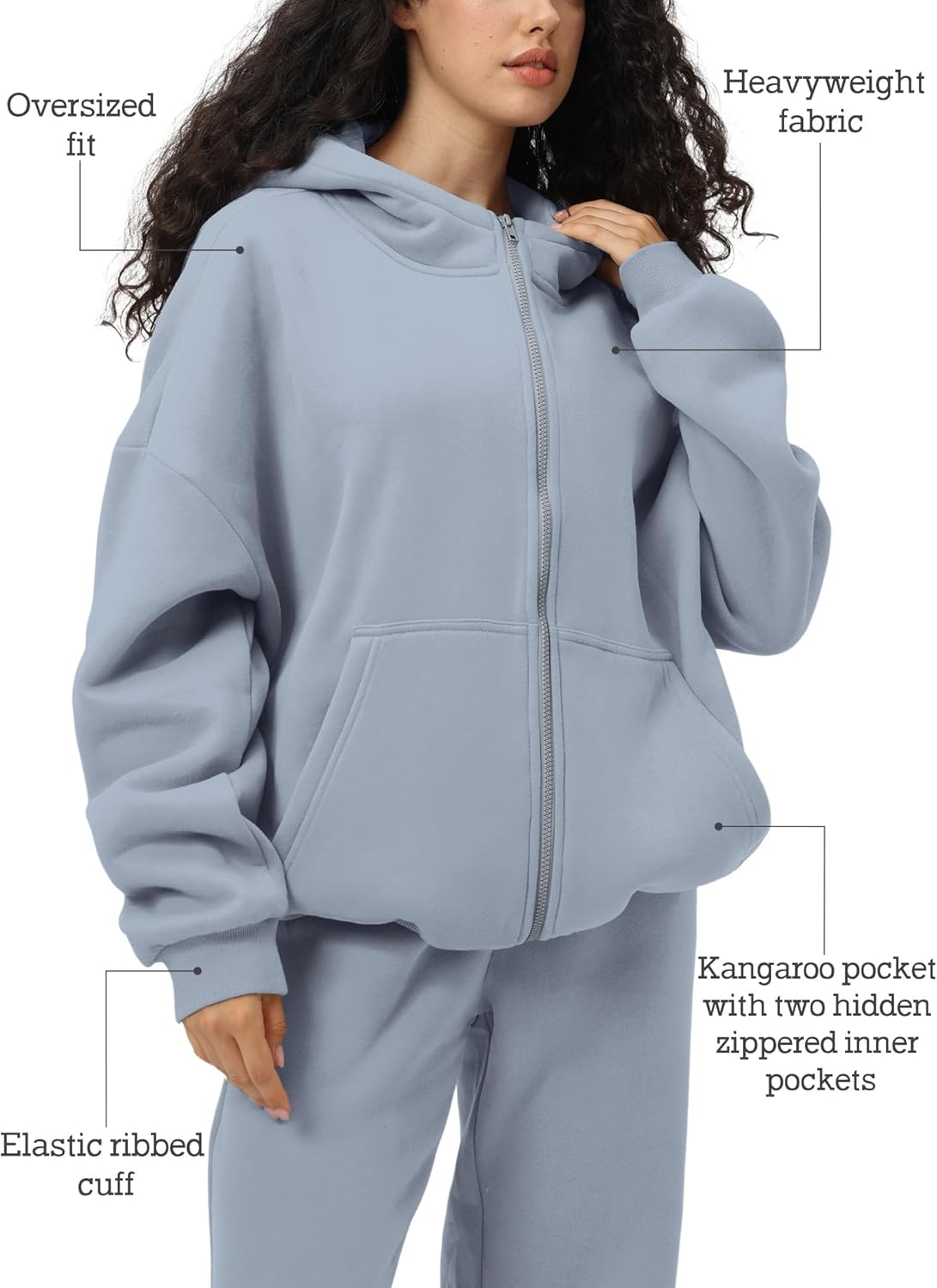 FAIABLE Womens Zip Up Hoodies with Pockets Oversized Sweatshirt Winter Long Sleeve Jackets Fleece Fall Outfits 2025 - Image 4