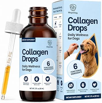 Liquid Collagen for Dogs - Dog Collagen Drops for Dogs, Supports Joints, Skin, Coat, Bones and Itch Relief for Dog, 6 in 1 Formula, 3 Types Collagens, Biotin, Vitamin C, Vitamin E and Hyaluronic Acid