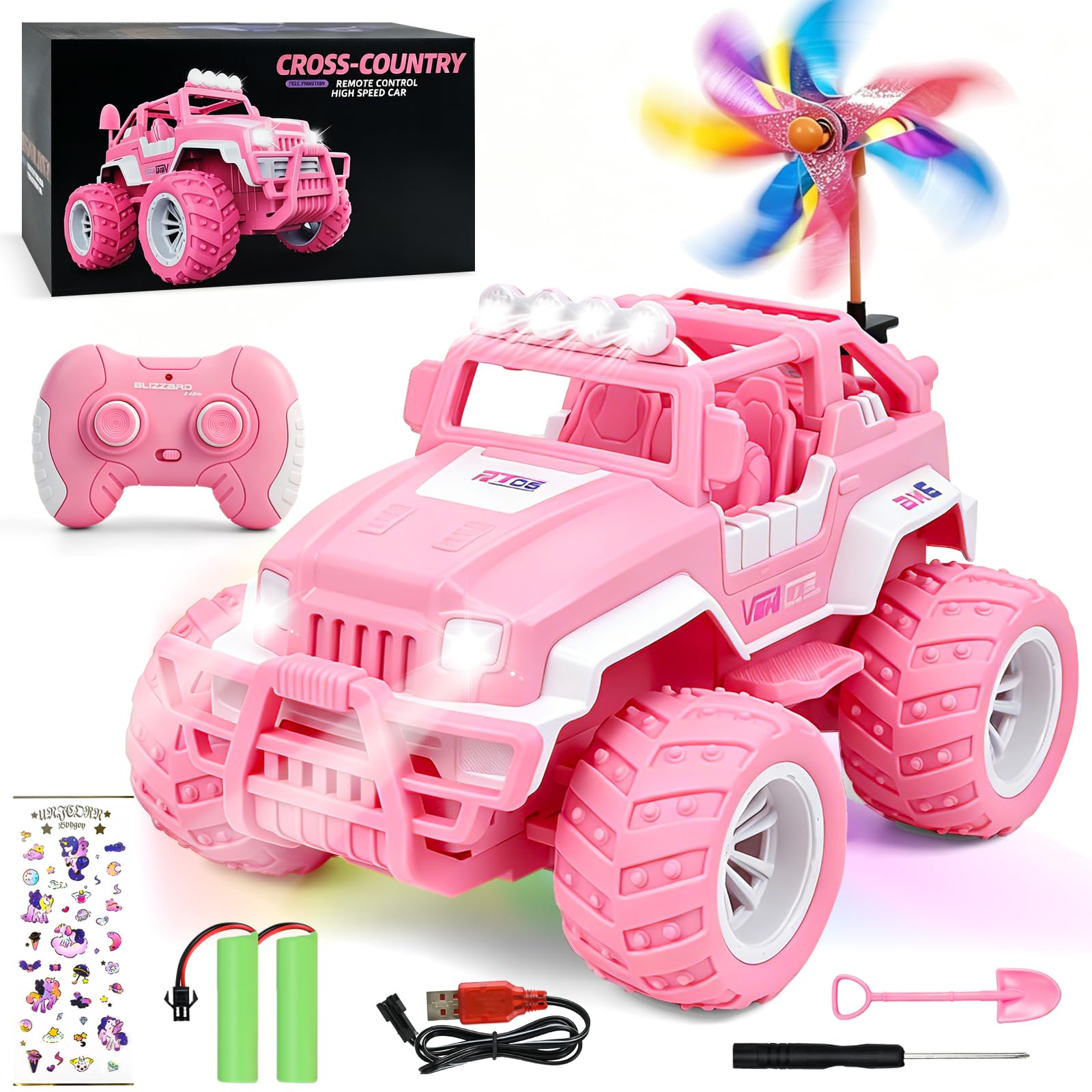Ulikey Auto Telecomandata Ragazze, Macchina Telecomandata, Rosa Jeep Auto RC 1:18, Fuoristrada Telecomandata 2,4 GHz, Tutti i Terreni RC Auto 4WD, Regali di Compleanno Giocattoli per 6-12 Anni Ragazze