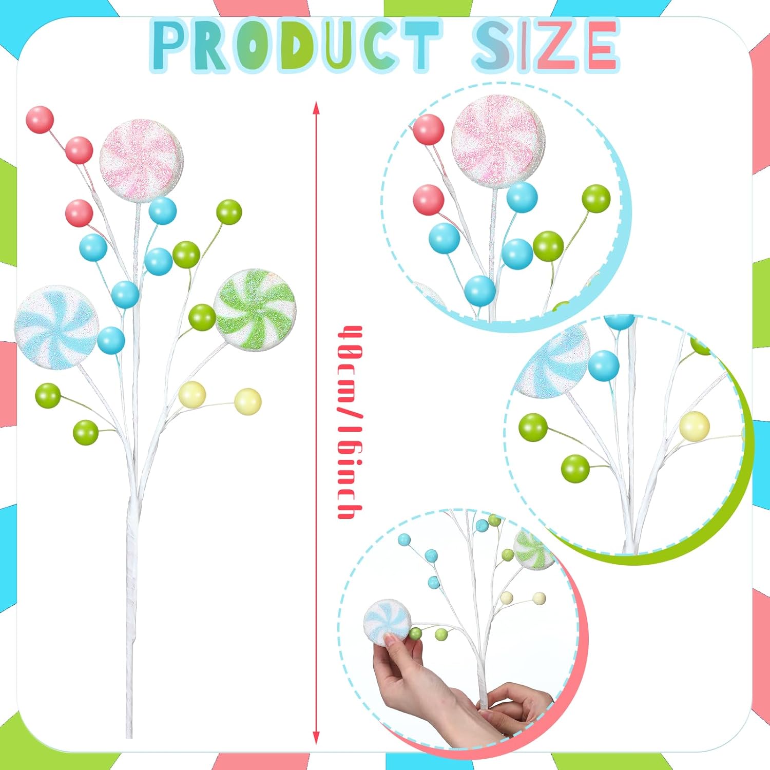 Janinka 12 Pcs 16 Inch Easter Pastel Decoration Easter Tree Picks Glitter Colorful Spring Tree Topper Sticks for Spring Vase Filler Home Table Party Decor