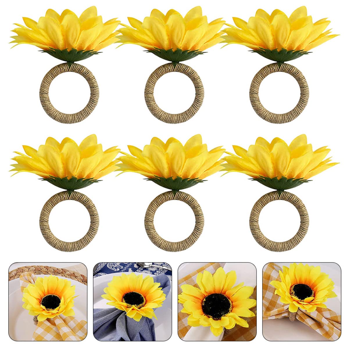 Angoily 18stücke Künstliche Sonnenblumen Serviettenringe Dekoration Für Festlichkeiten Hochzeiten Und Familienfeiern Für Tischarrangements Und Besondere Anlässe