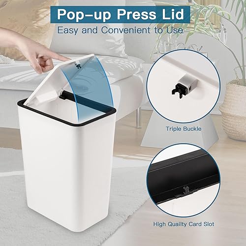Miniatura 4 de ZLMXXT Bote de basura con tapa, paquete de 2 cubos de 4 galones15 litros, bote de basura con parte superior de prensa, bote de basura a prueba de