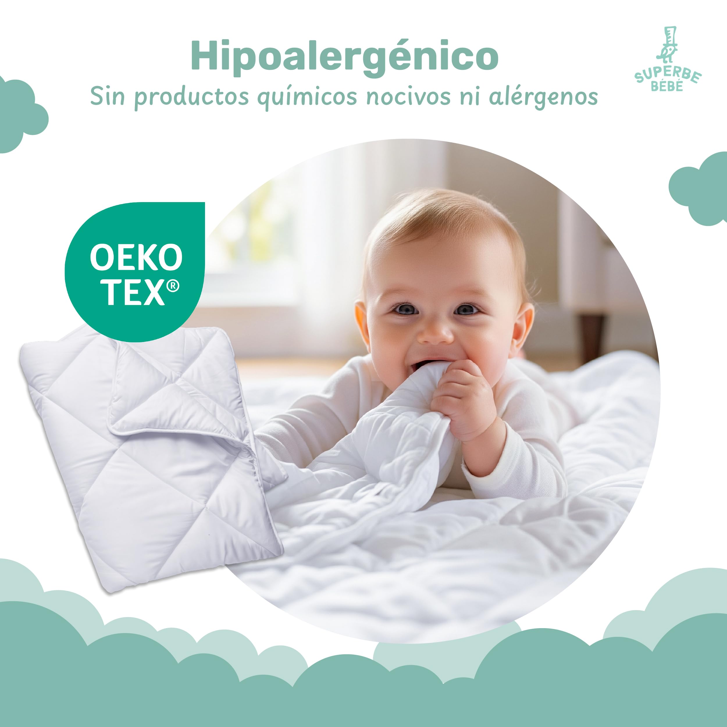SUPERBE BEBE Edredón para Bebés y Niños 75x120cm - Confort Acogedor y Lavable - Ideal para Cama de Tamaño 60x120cm - Manta Cálida y Cómoda, Versátil para la Siesta - Mantita para Niñas y Niños