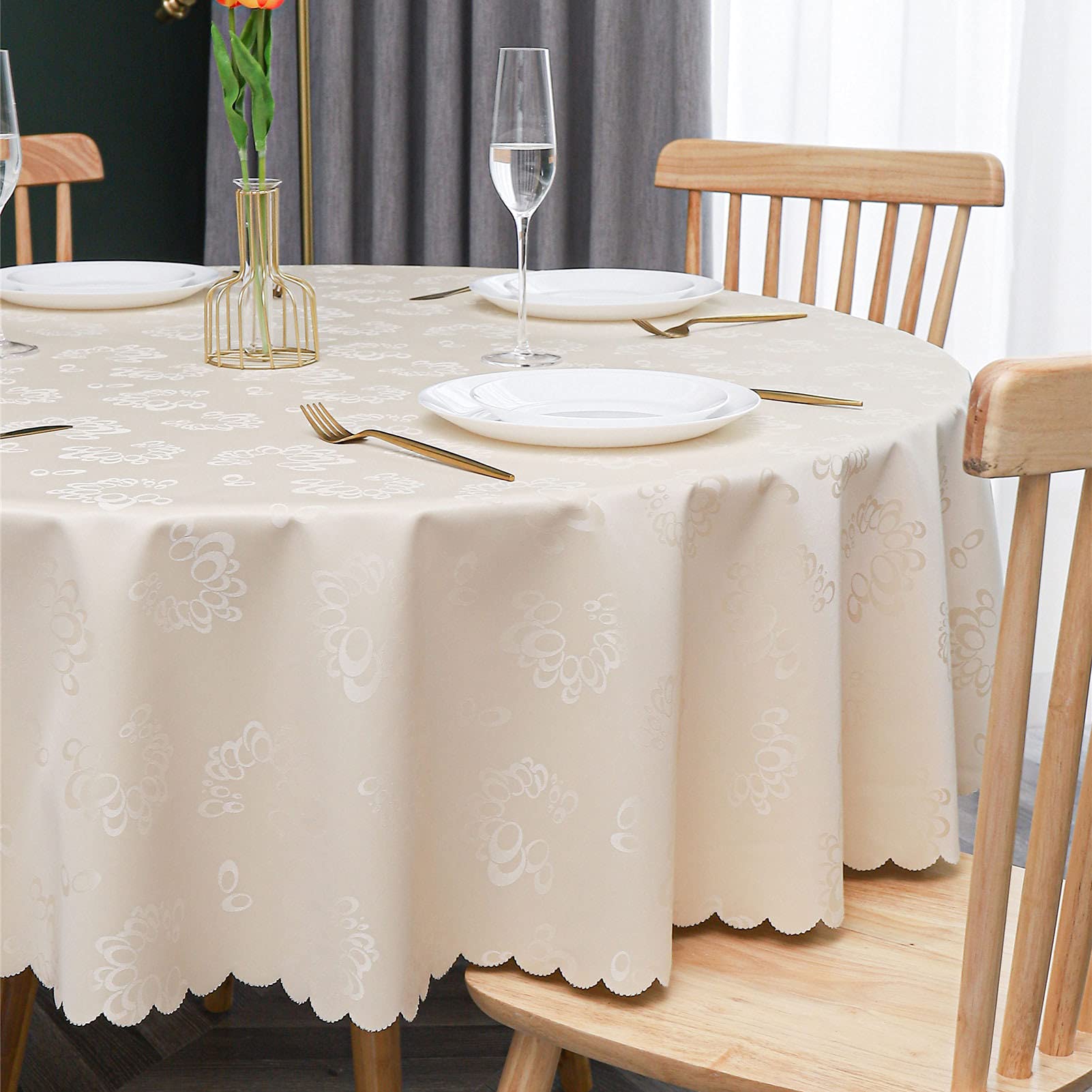 Tovaglia Rotondo PVC Pulire Tovaglie Impermeabile A Prova di Olio Pesante Senza Rughe Dovere Copritavolo del Tavolo per La Casa Partito Picnic All'aperto al Coperto. (Champagne,Diametro 240cm)