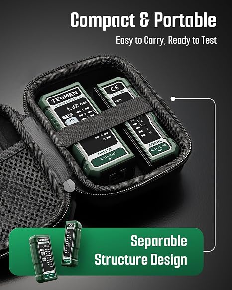 TESMEN TLP-528A Network Cable Tester for RJ11 RJ45, Ethernet Wire Tester for LAN & TEL Continuity and QC Test, for CAT5/CAT6/CAT7, Suitable for Cable Maintenance and Sorting - Green