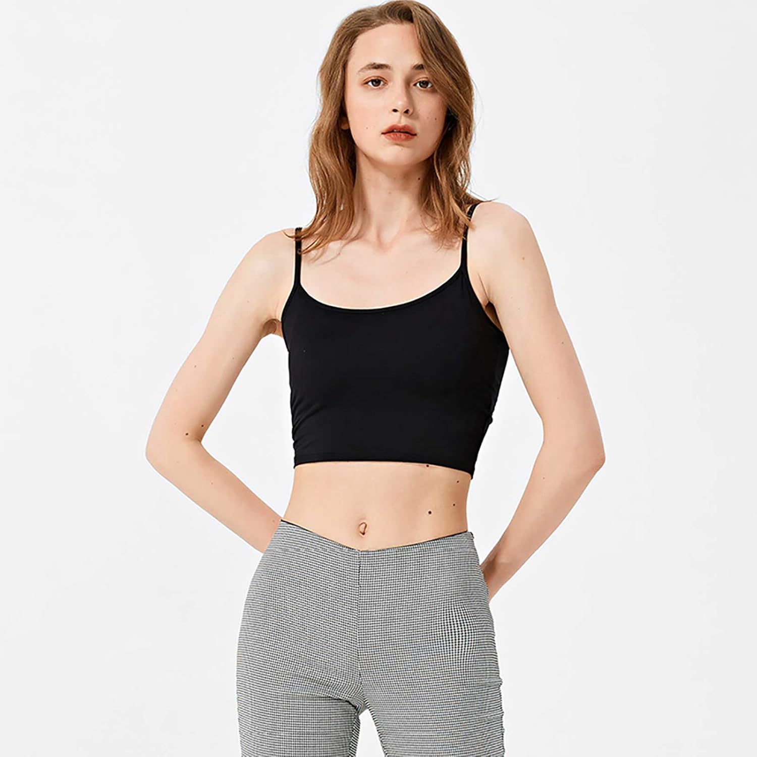 NEWITIN 2 Pack Spaghetti Strap Camisole Top Adjustable Strap Tank Top for Women (M) White/Black - Image 2