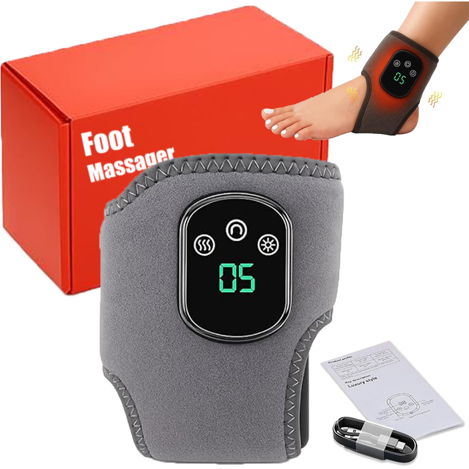 Foot Renew Triple Method Massager, Portable Wireless Electric Foot Massager for Neuropathy, Customizable Massage with 3 Vibration Modes & 5 Heat Levels for Circulation and Muscle Recovery (1PC)