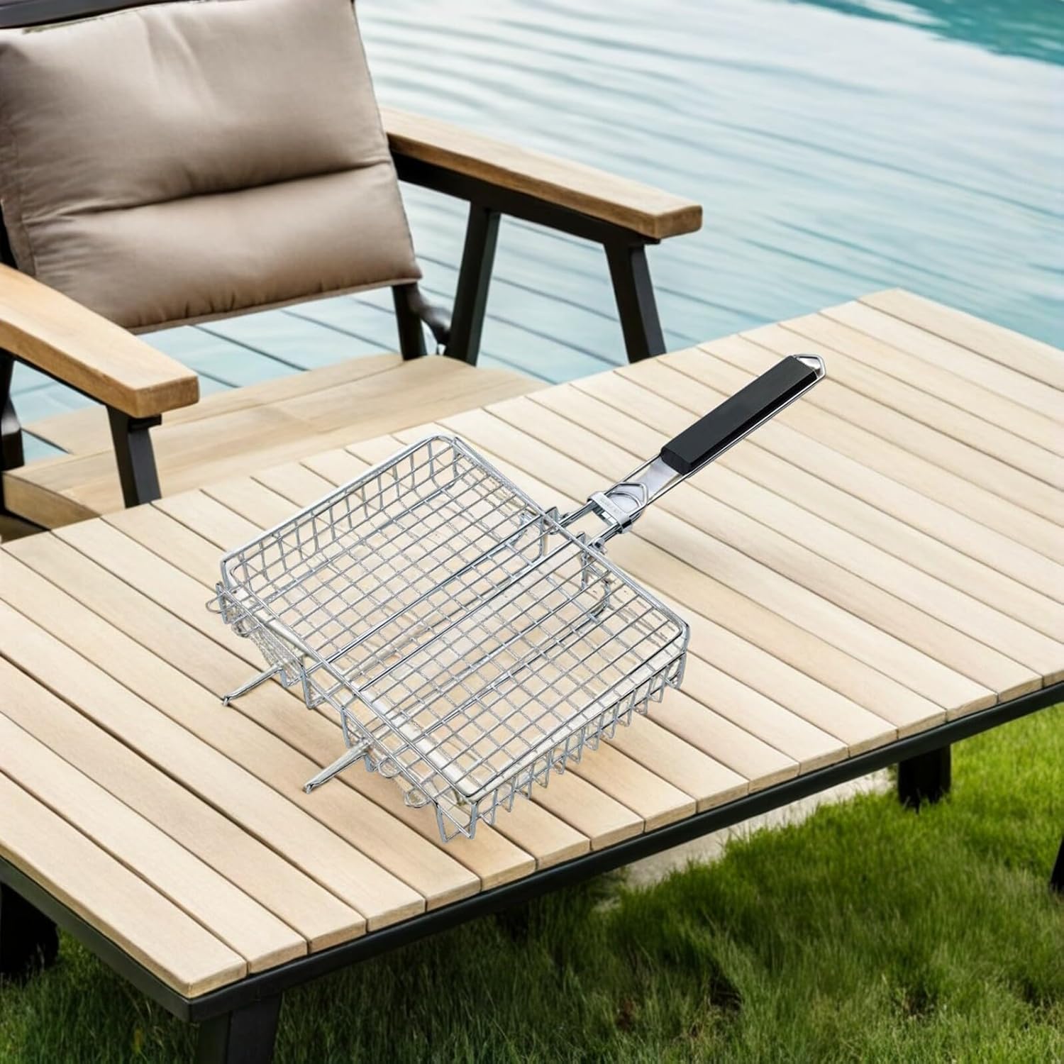 Gadpiparty 2pcs Folding Metal Grill Basket Set for Outdoor Bbq, Portable Shrimp and Fish Bbq Cooking Accessory, Camping Grill Rack for Grilling Vegetables and Seafood