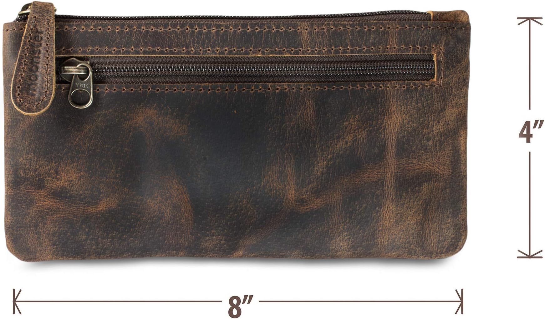 Leather Pencil Case - Beautifully Handcrafted Zippered Pouch That’s Made to Last - Elegant, Practical Pencil Cases for Adults and Students - Unique Design with Side Pocket and Keyring - 8 x 4 inches