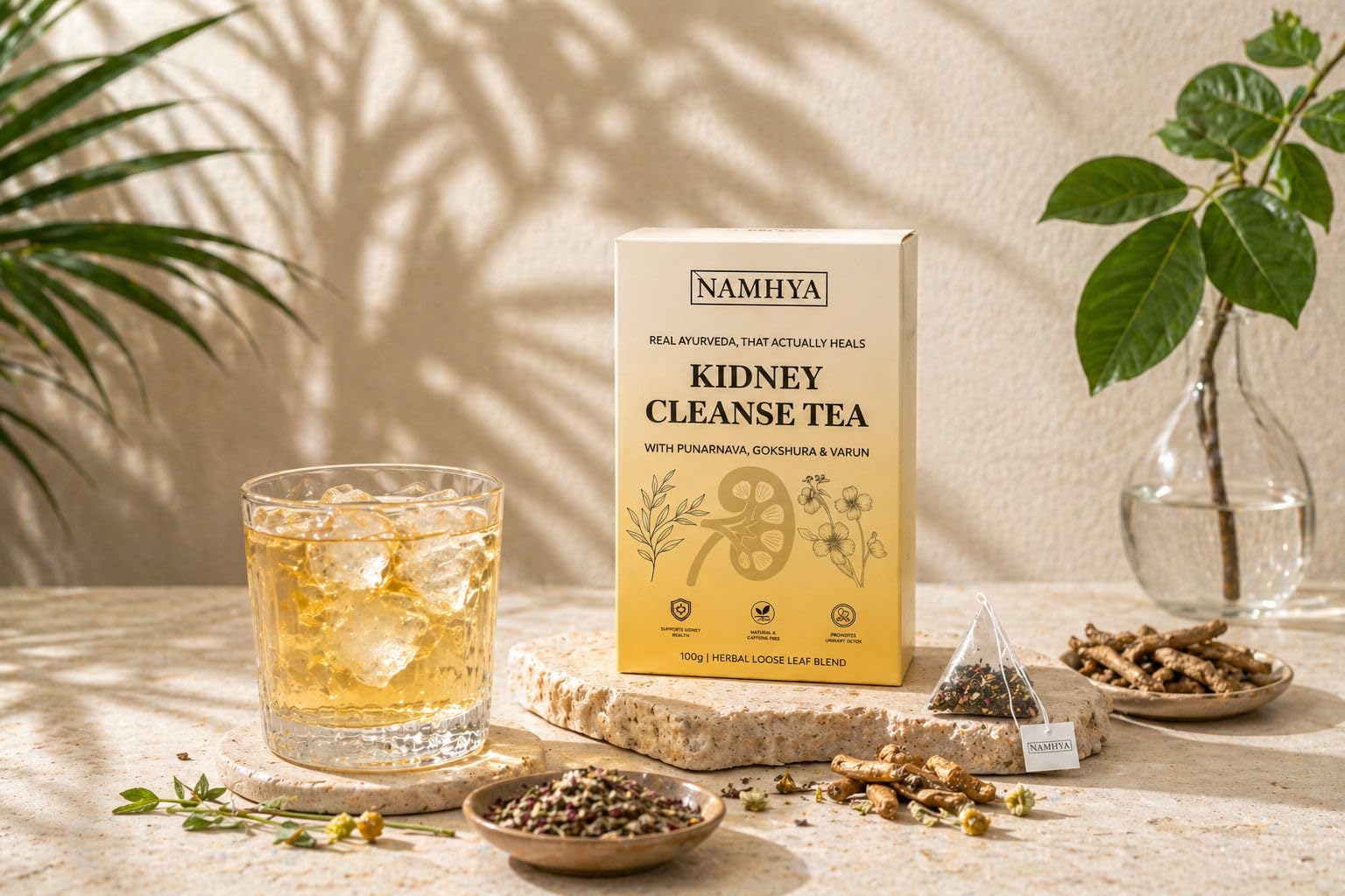 Namhya Kidney Cleanse Tea – 100g Loose (50 Cups, Pack of 1) – Supports Kidney Detox & Urinary Health – Punarnava, Gokshura, Varun – Natural, No Preservatives – For Cleansing & Fluid Balance
