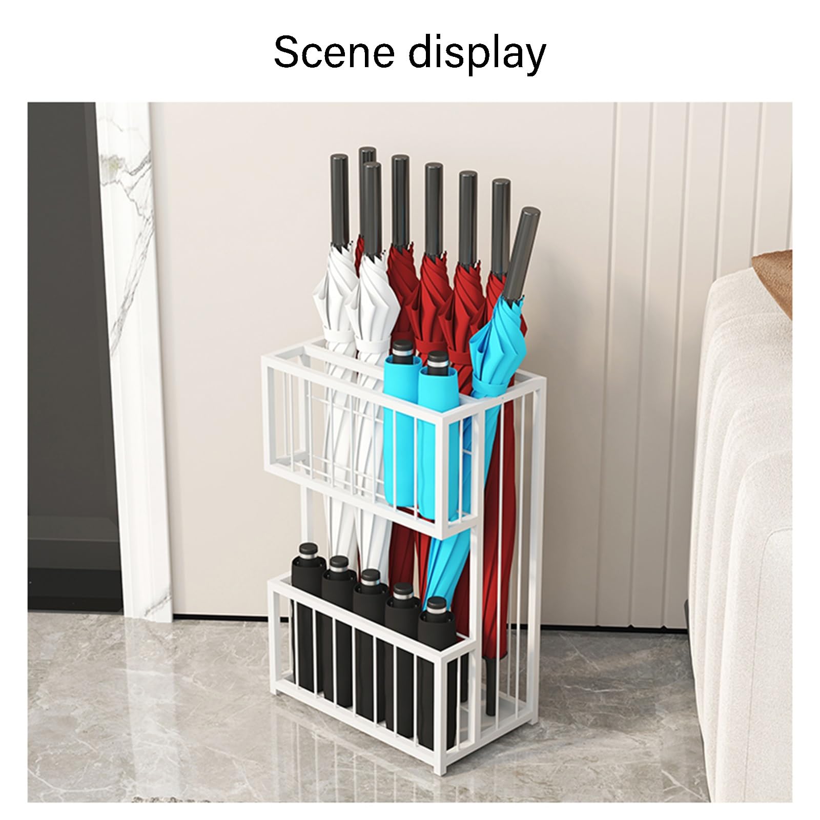 Portaombrelli in Metallo a Doppio Strato con Ampia capacità, Adatto per ingressi: Un Design d'interni Elegante, Ideale per Hotel e Locali Commerciali, Misura 20x20x50 cm (8x8x20 Pollici).