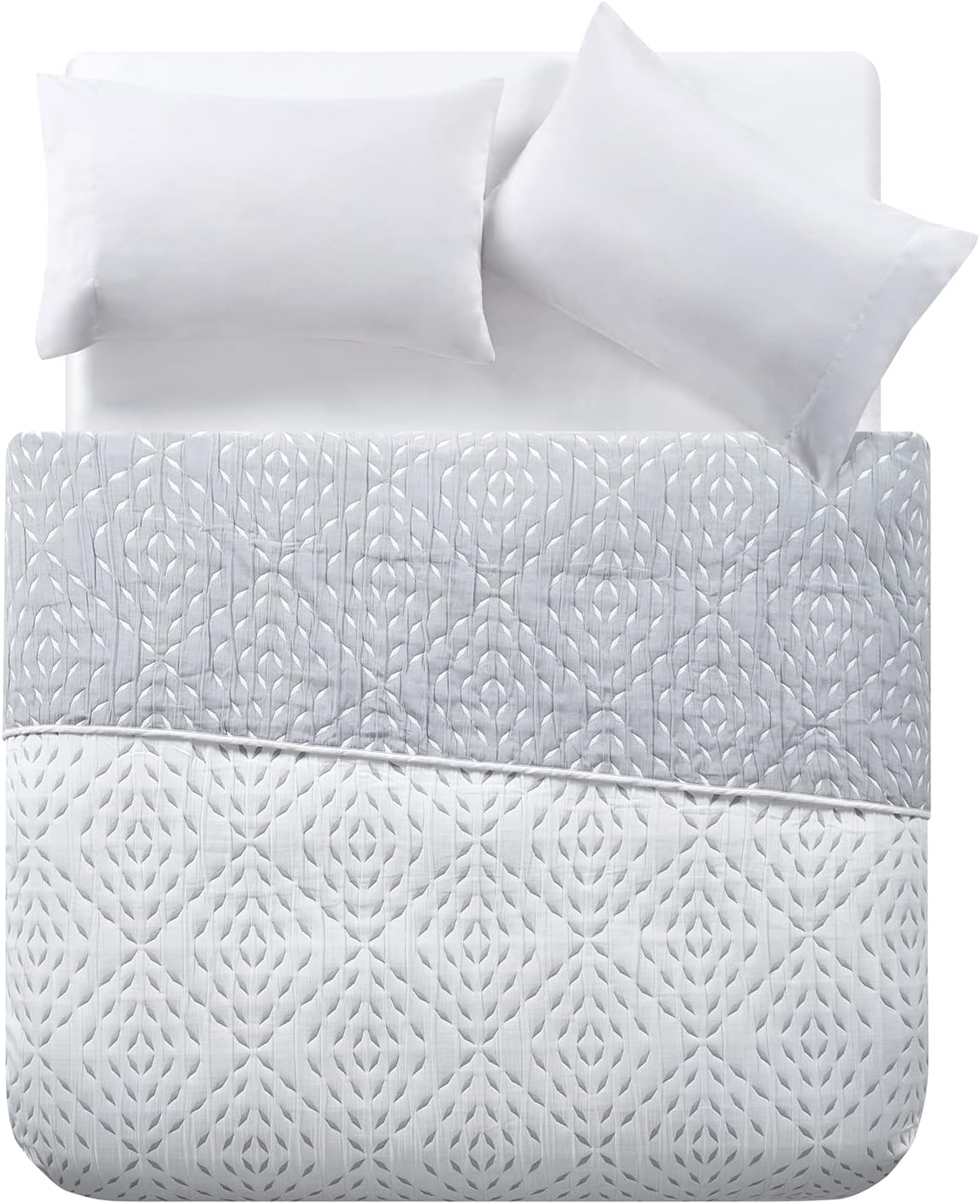 Tahari Home - Queen Coverlet, Reversible Cotton Rich Bedding, Lightweight Comfort for All Seasons (Wren Grey/White, Queen)