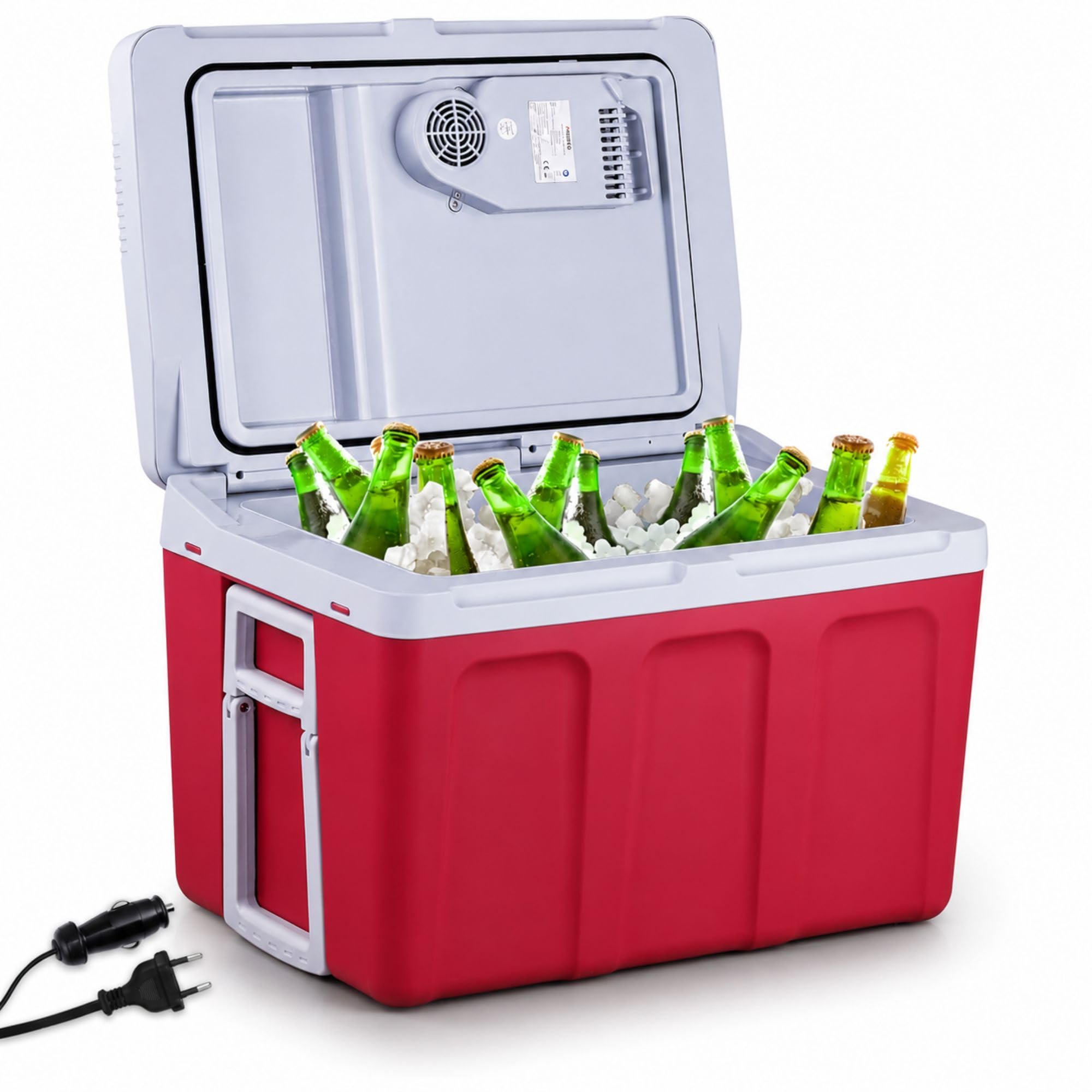Arebos Glacière 40 litres | pour Refroidir & Maintenir au Chaud | Réfrigérateur Mobile | 12/230 V pour Voiture & Prise de Courant | Glacière électrique | Rouge [Classe énergétique E]
