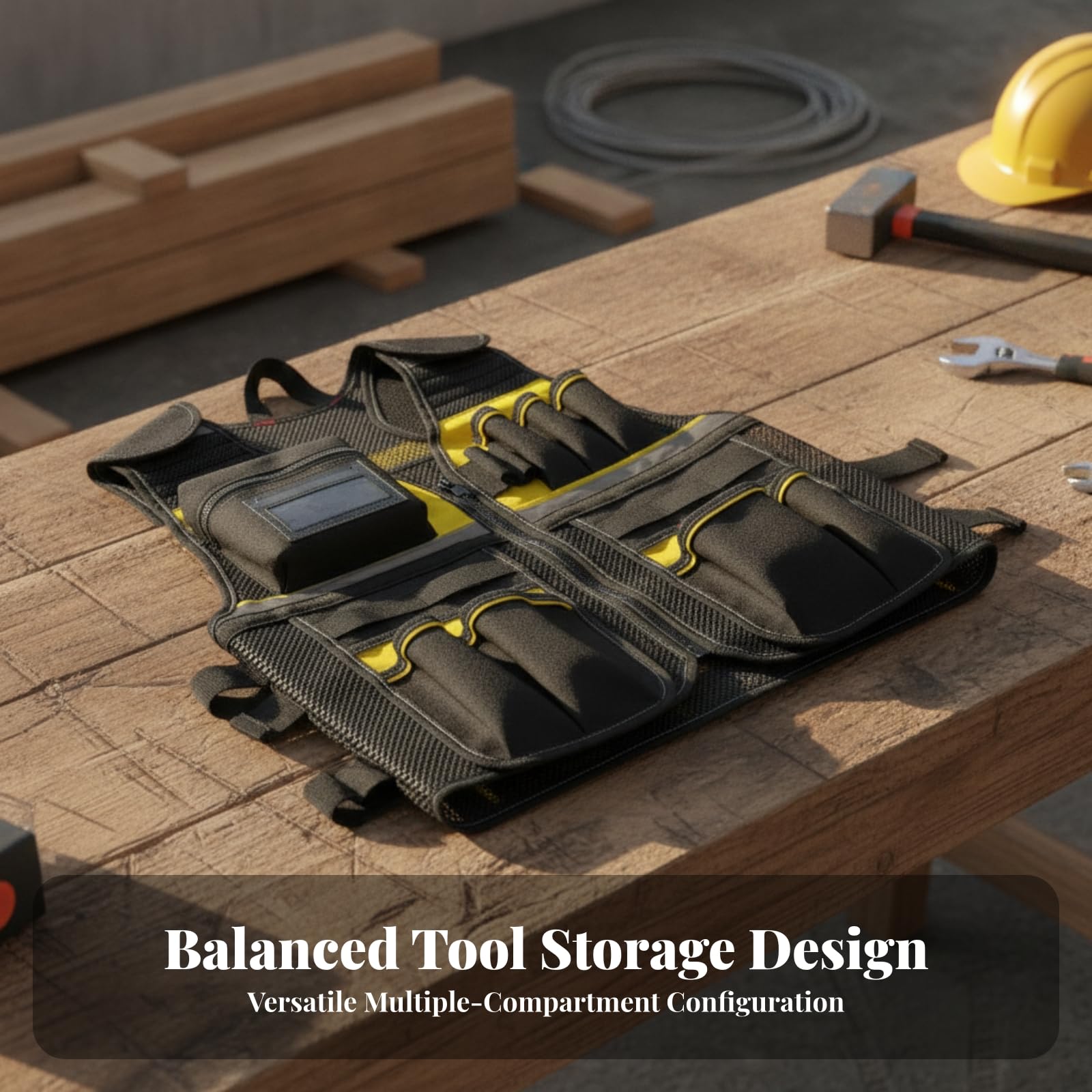 Chaleco para Herramientas Tela Oxford | Reforzado, Chaleco Portaherramientas, Cómodo, para construcción, Talleres, NegroRojo