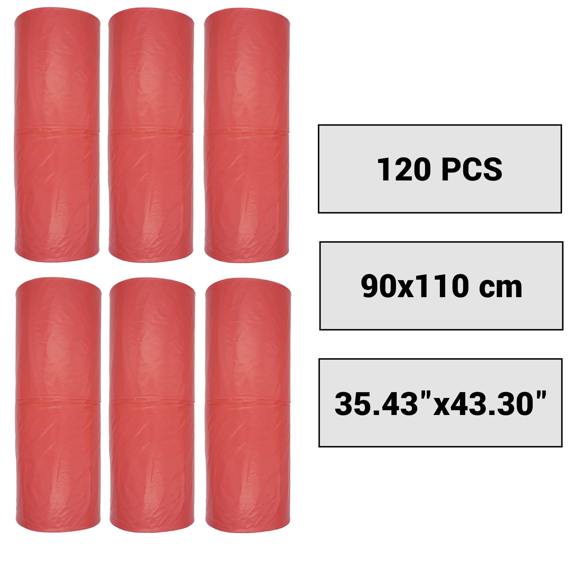 SKIR'CO Bolsas de basura de 160 litros, bolsas de basura rojas de 90 x 110 cm, bolsas de basura de color rojo (120 unidades)