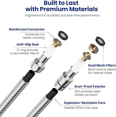 Miniatura 2 de JOMOO Manguera de ducha extra larga de 118 pulgadas, extensión de manguera de ducha de mano de acero inoxidable con accesorios de latón y tubo