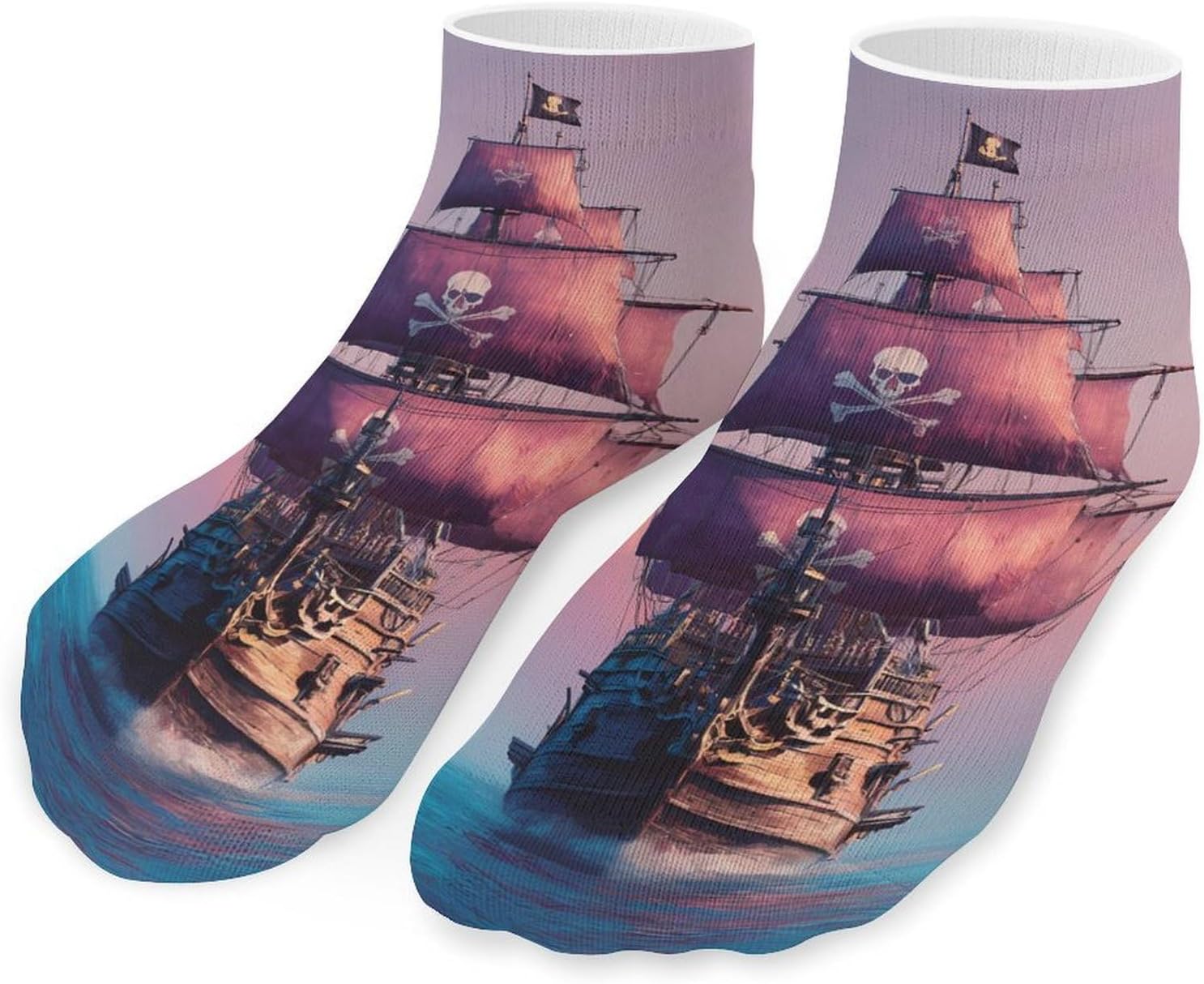 Piratees Sailboat Sunset Socks for Men Women 5 Pairs Ankle Socks