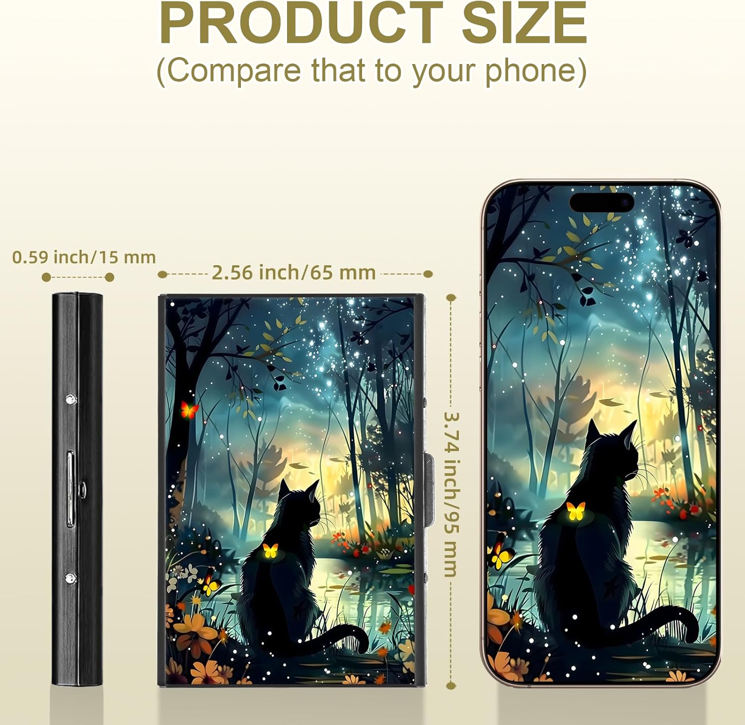 Credit Card Holder Metal Wallet for Women Men, RFID Blocking Slim Metal Credit Card Wallet, Aluminum Hard Business ID Card Case Wallet with 6 Card Slots, Black Cat Forest - Image 2