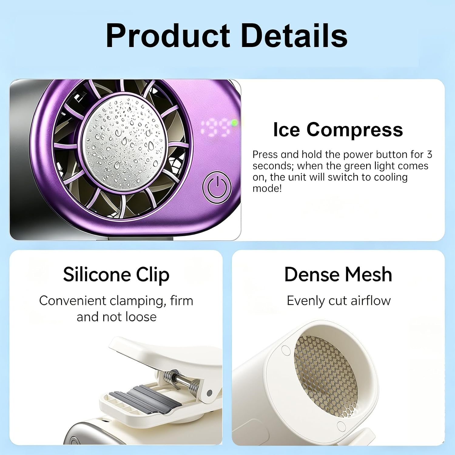 Clip On Fan with Led Display, Portable Ac for Car, 16°C Cooling System, 360° Rotation & 199 Speeds Adjustable Mini Car Fan, Car Air Conditioner, Personal Fan for Vehicle, Office, Outdoor Use (Black)