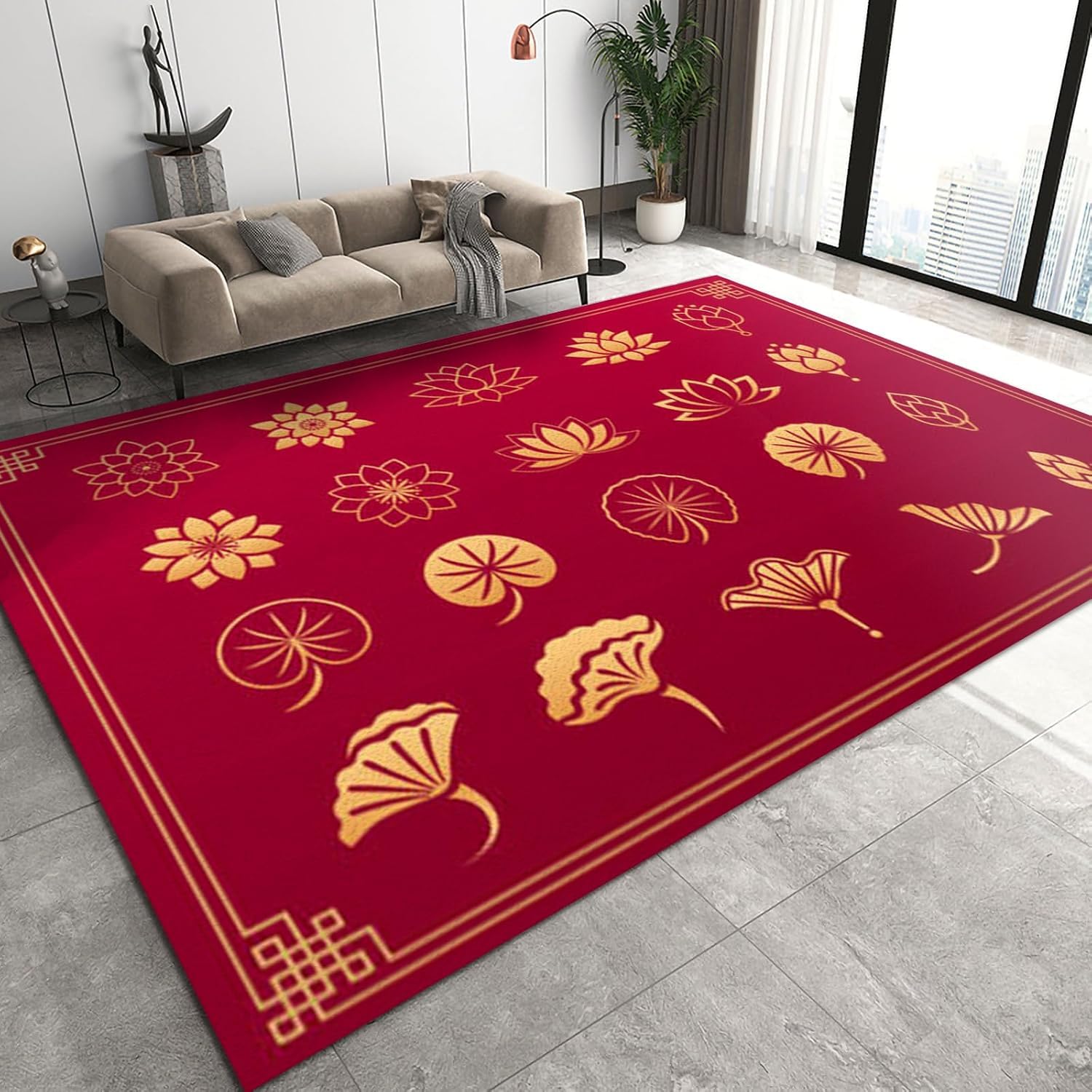 Tapis 3D motif feuilles de plantes colorées antidérapant de salon 160 x 200 cm
