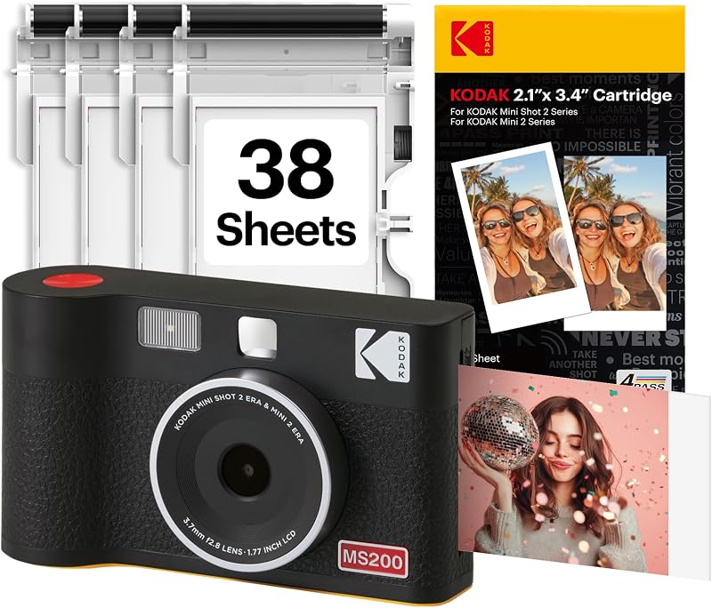 Mini Shot 2 ERA 2x3 Instant Camera, Photo Printer, 38 Sheet, Black | Bluetooth, iPhone & Android Smartphone Compatible, 13MP Camera, Retake Before Printing, Water, Fingerprint & Fade Resistant